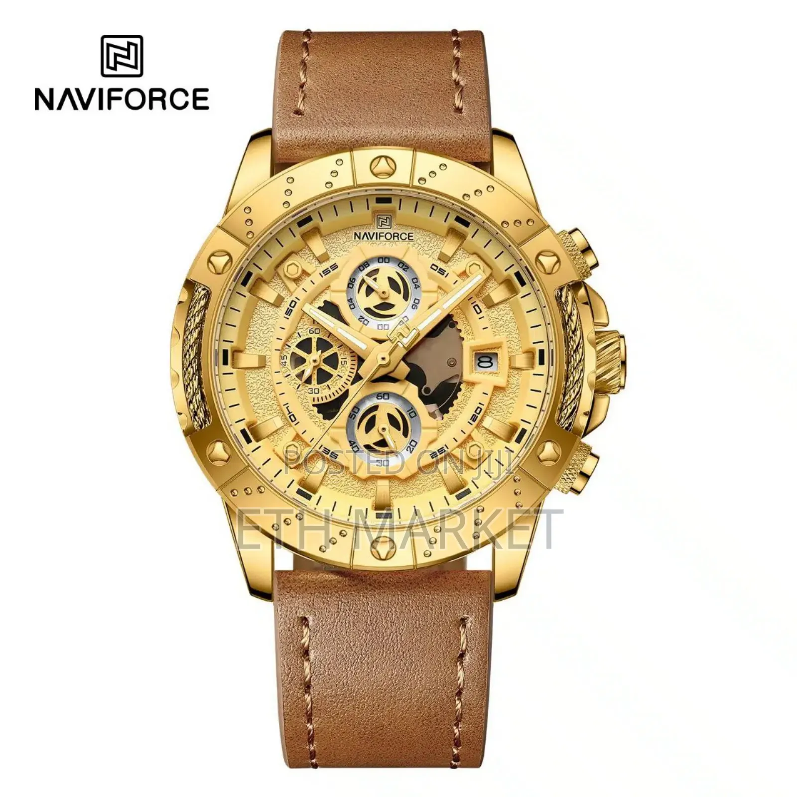 Naviforce Stainless Steel Analog Quartz Watch for Men-Gold