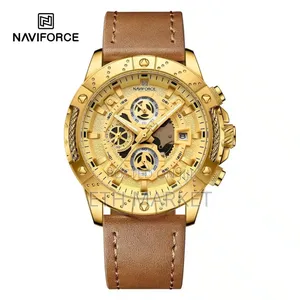 Naviforce Stainless Steel Analog Quartz Watch for Men-Gold