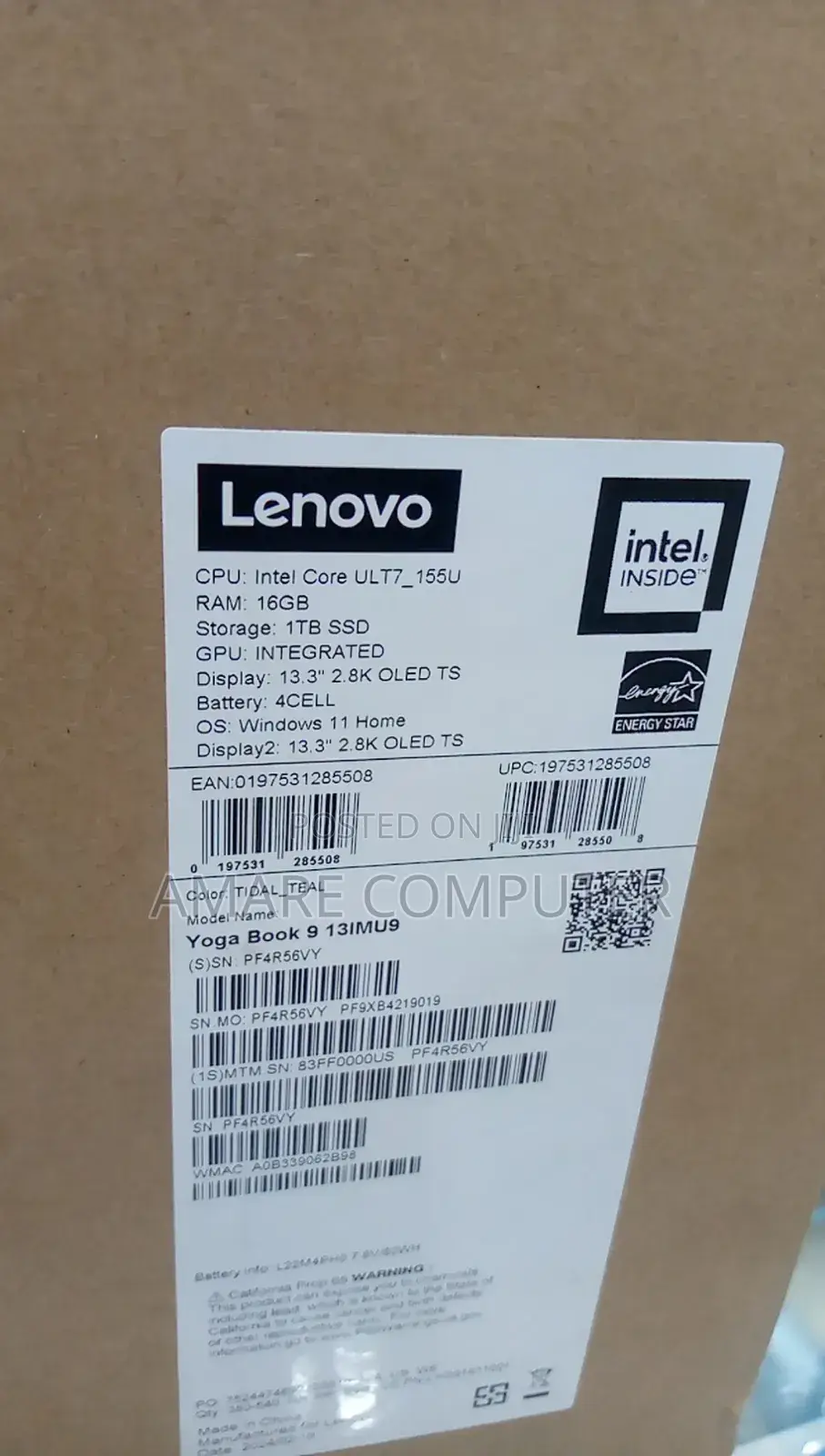 New Laptop Lenovo Yoga Book 9i 16GB Intel Core Ultra 7 SSD 1T