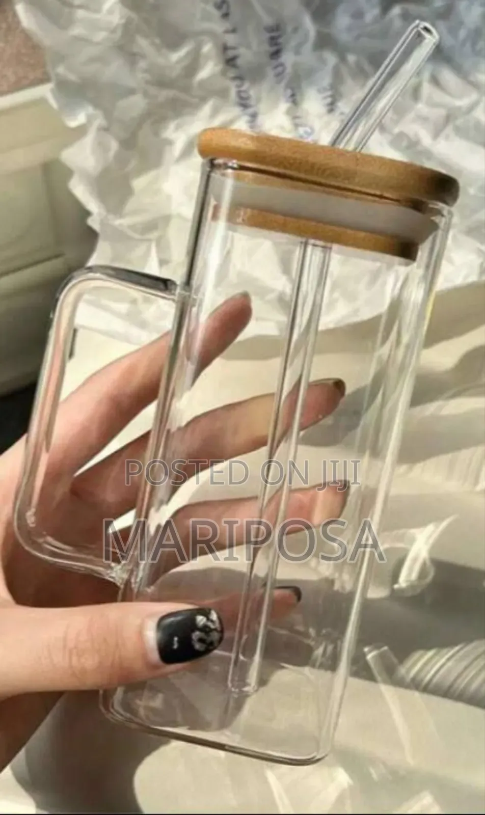 Glass Drinking Mug With Straw
