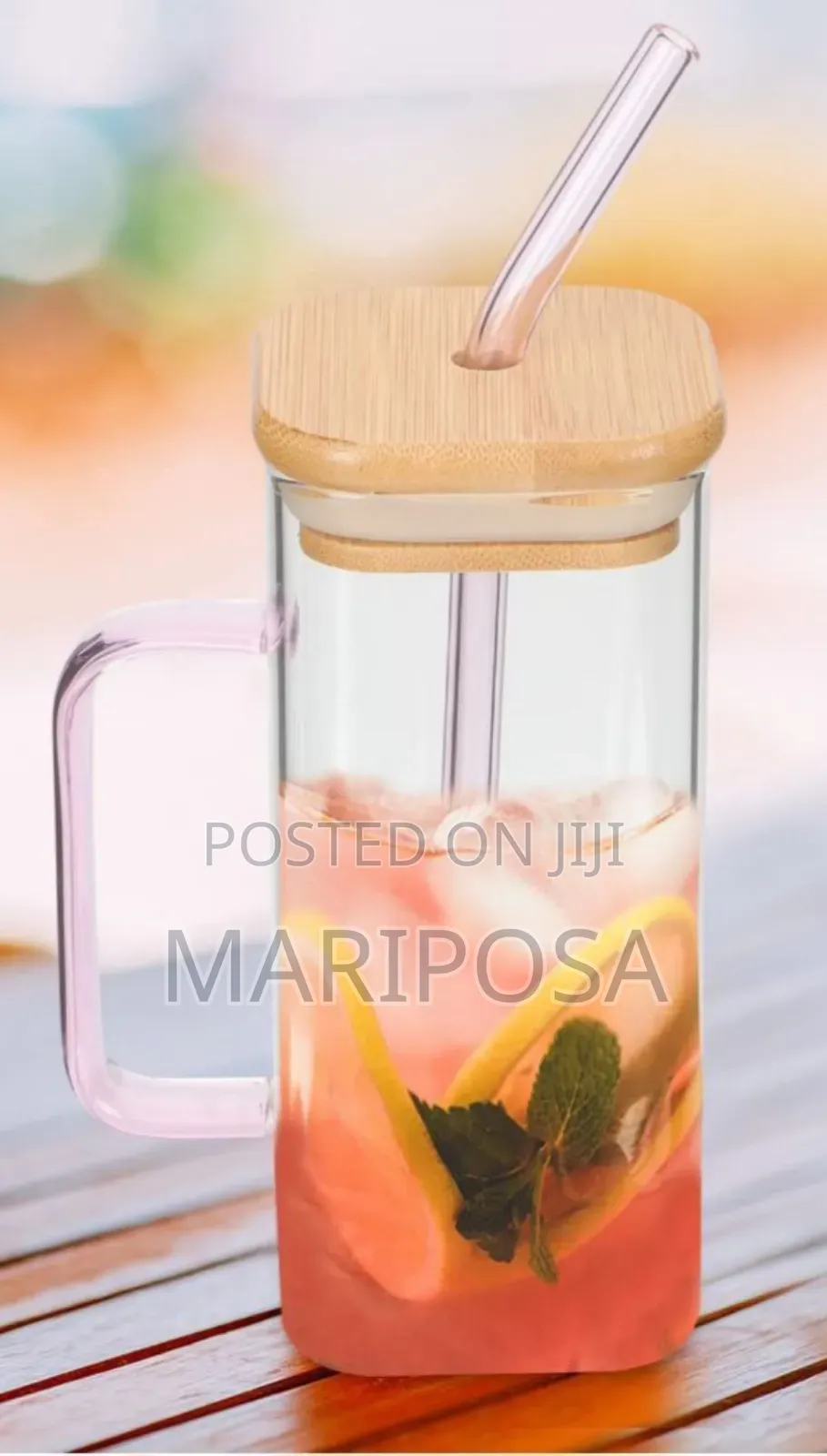 Glass Drinking Mug With Straw