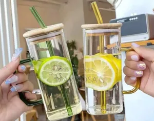 Glass Drinking Mug With Straw