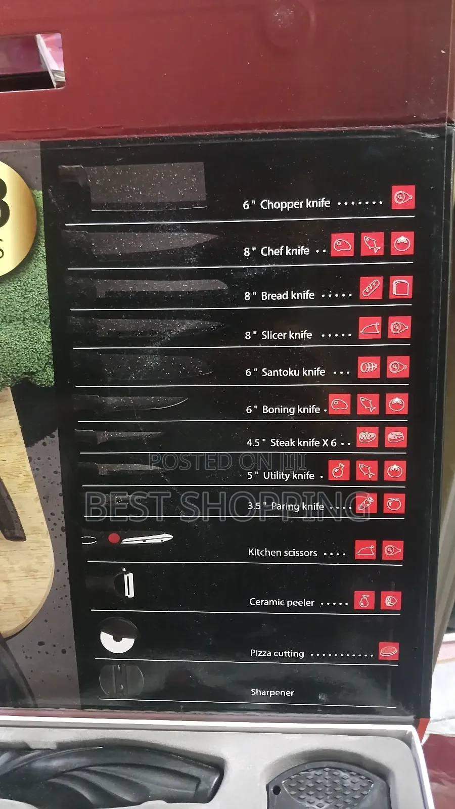 18 PCS Knife Set Chef Knife Knive Set ቢላ ሴት