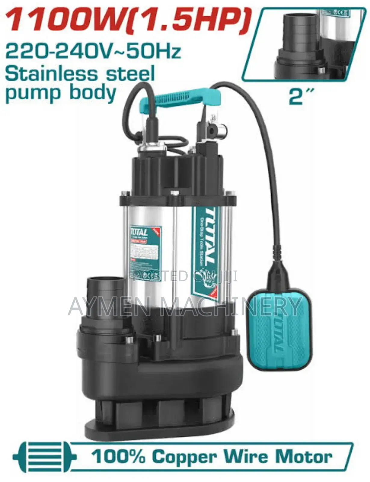 Total Sewage Water Submersible Pump 1.5hp የቆሻሻ ፓምፕ