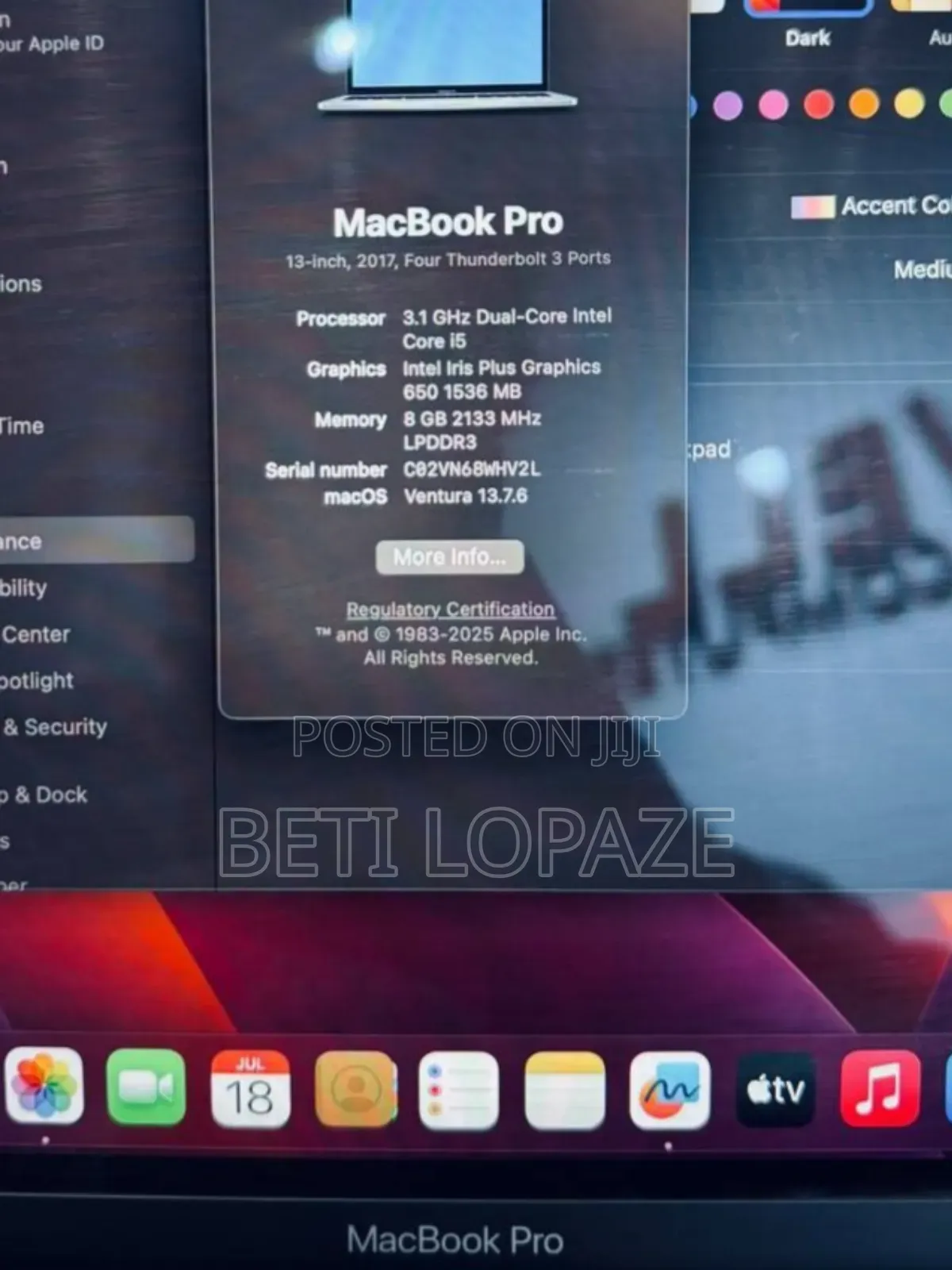 New Laptop Apple MacBook Pro 2017 8GB Intel Core I5 SSD 256GB