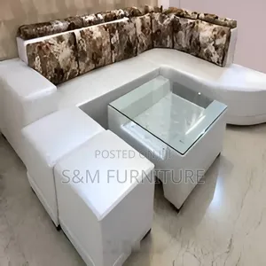 Photo - Space Efficient 8 Seater Leather Sofa With Table.