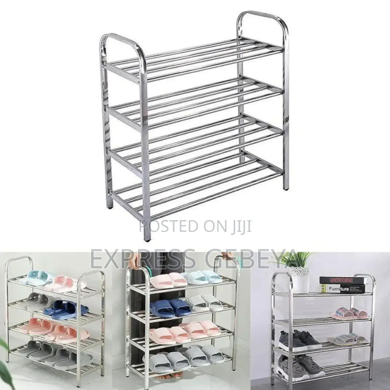 4 Layer Stainless Steel Shoes Rack ጫማ እና የተለያዩ ዕቃወች ማስቀመጫ