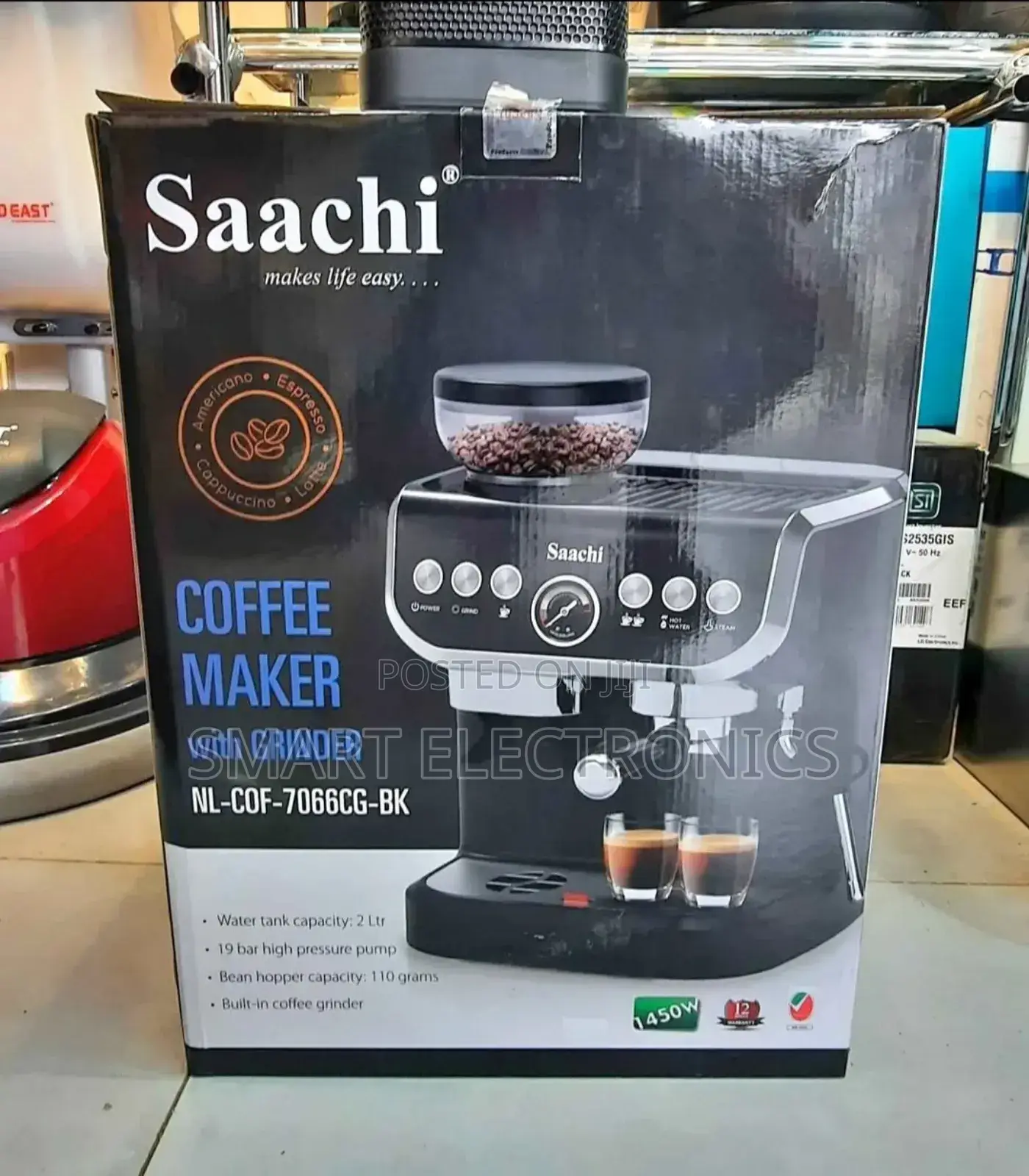 Saachi 19-Bar Coffee Maker With Built-in Grinder