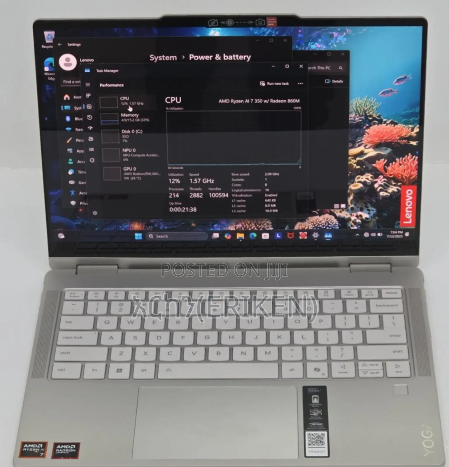 New Laptop Lenovo Yoga 7i 16GB AMD Ryzen 7 SSD 1T