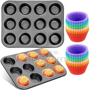 Photo - 12 Holes Cup + Silicon Baking Molds Muffin Pan