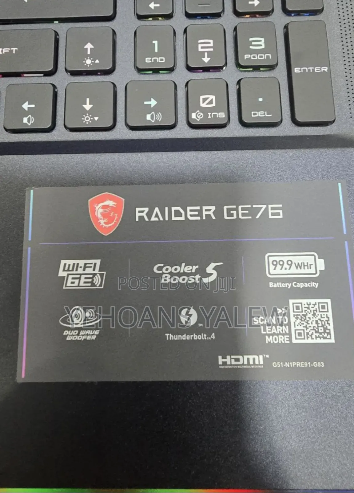 New Laptop MSI Raider GE76 12UGS 16GB Intel Core I9 SSD 1T