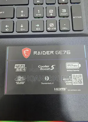 New Laptop MSI Raider GE76 12UGS 16GB Intel Core I9 SSD 1T