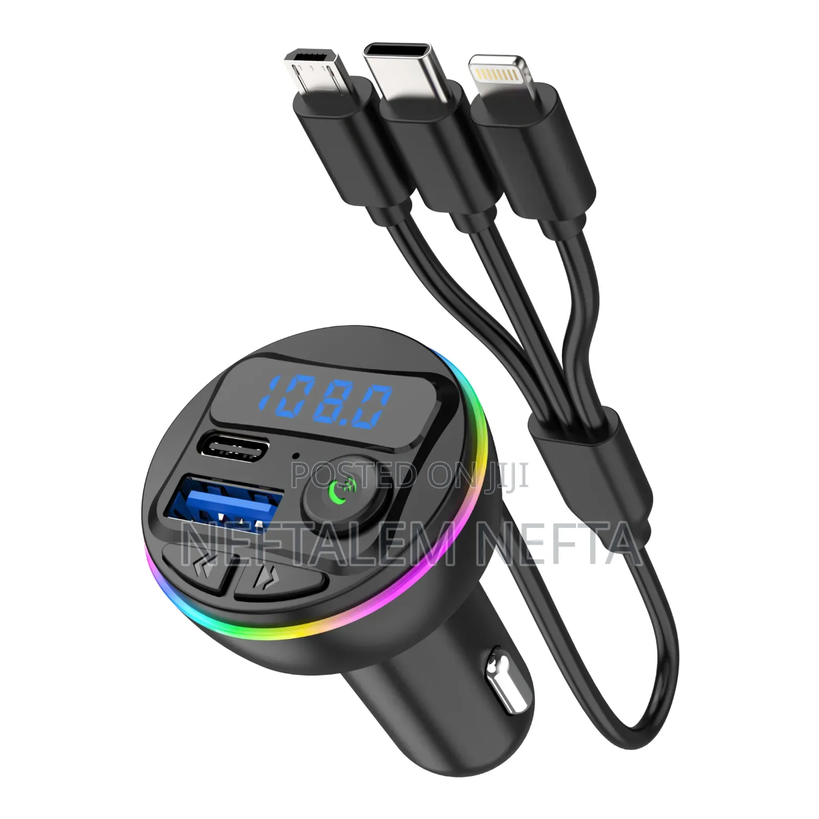 3 አይነት የቻርጅ ኬብል ያለው 3in 1 Car Charger and Mp3 Player