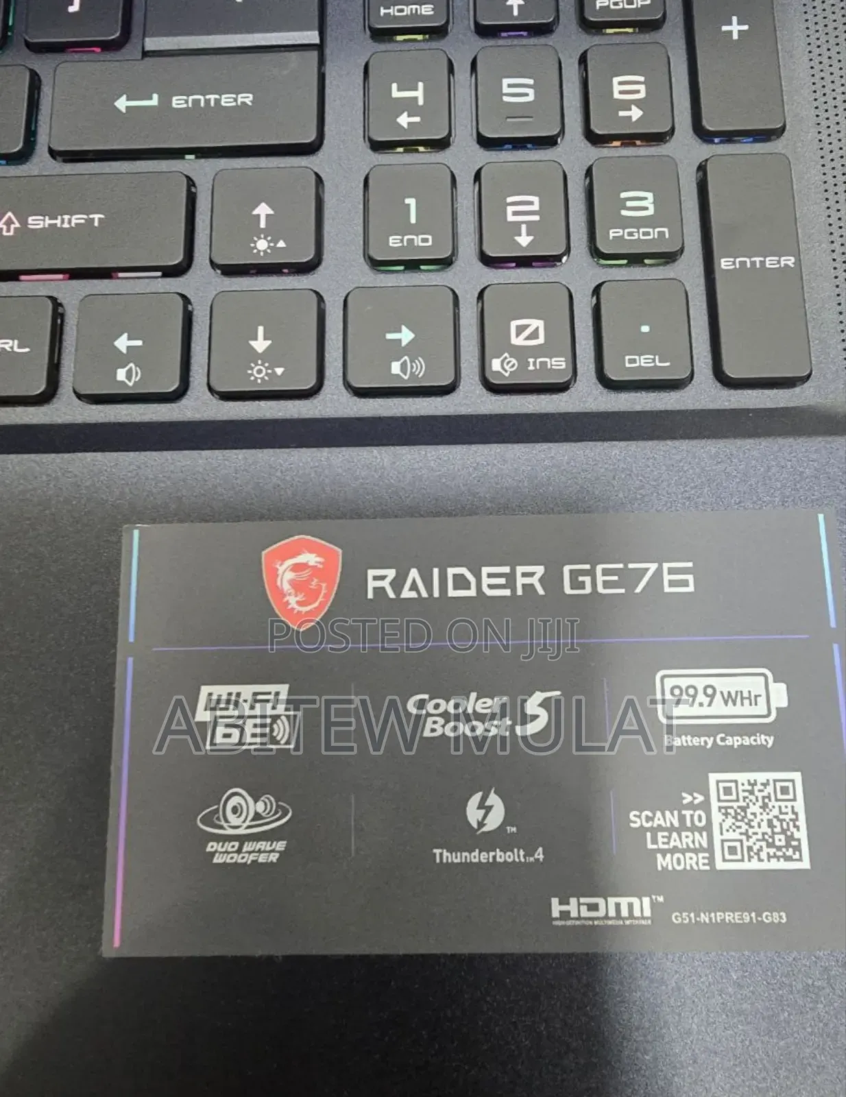New Laptop MSI Raider GE76 12UGS 16GB Intel Core I9 SSD 1T