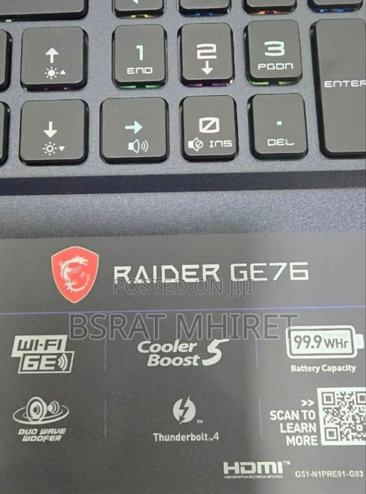 New Laptop MSI Raider GE76 12UGS 16GB Intel Core I9 SSD 1T