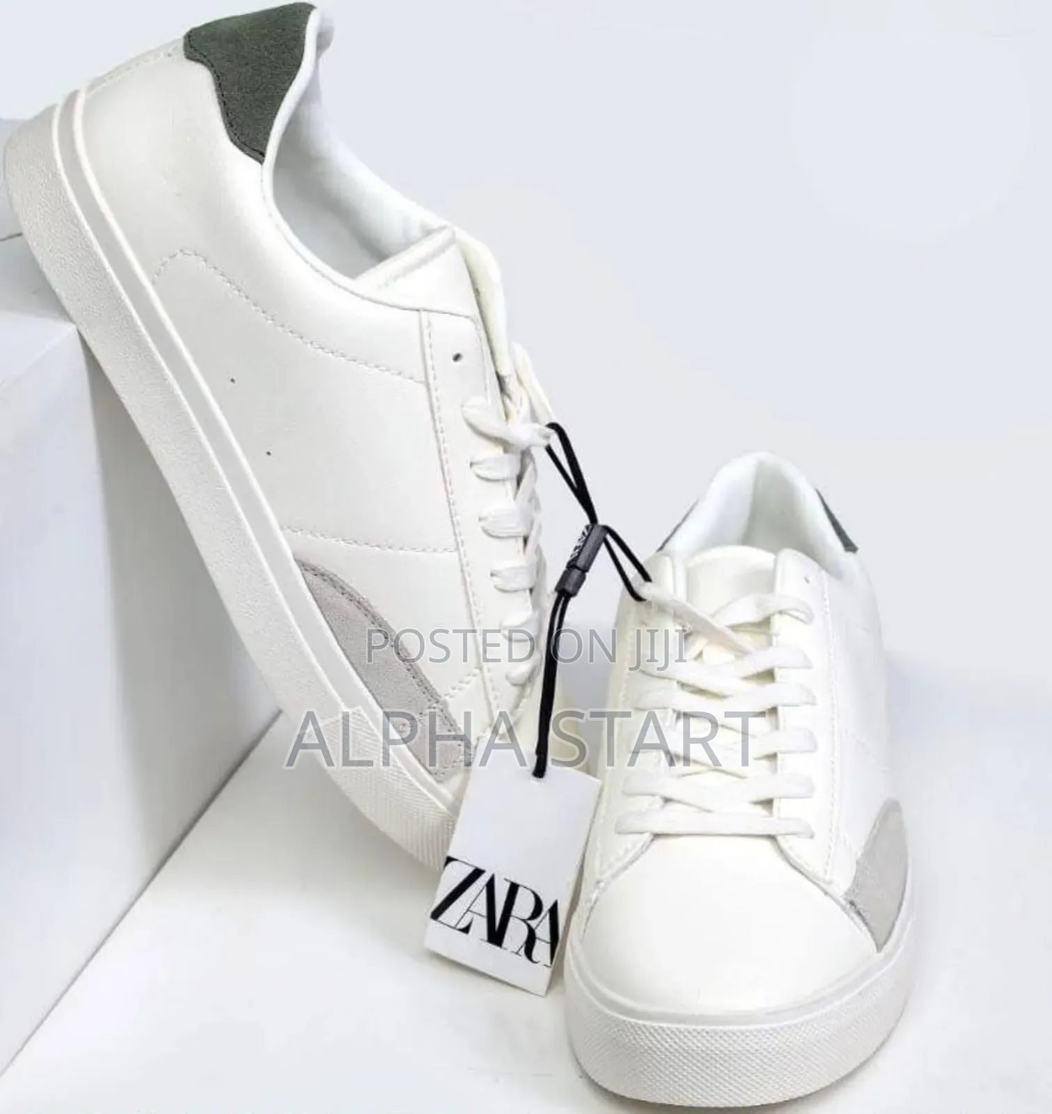  Zara ‘White/Contrast Green’ Flat Leather Men’S Shoes