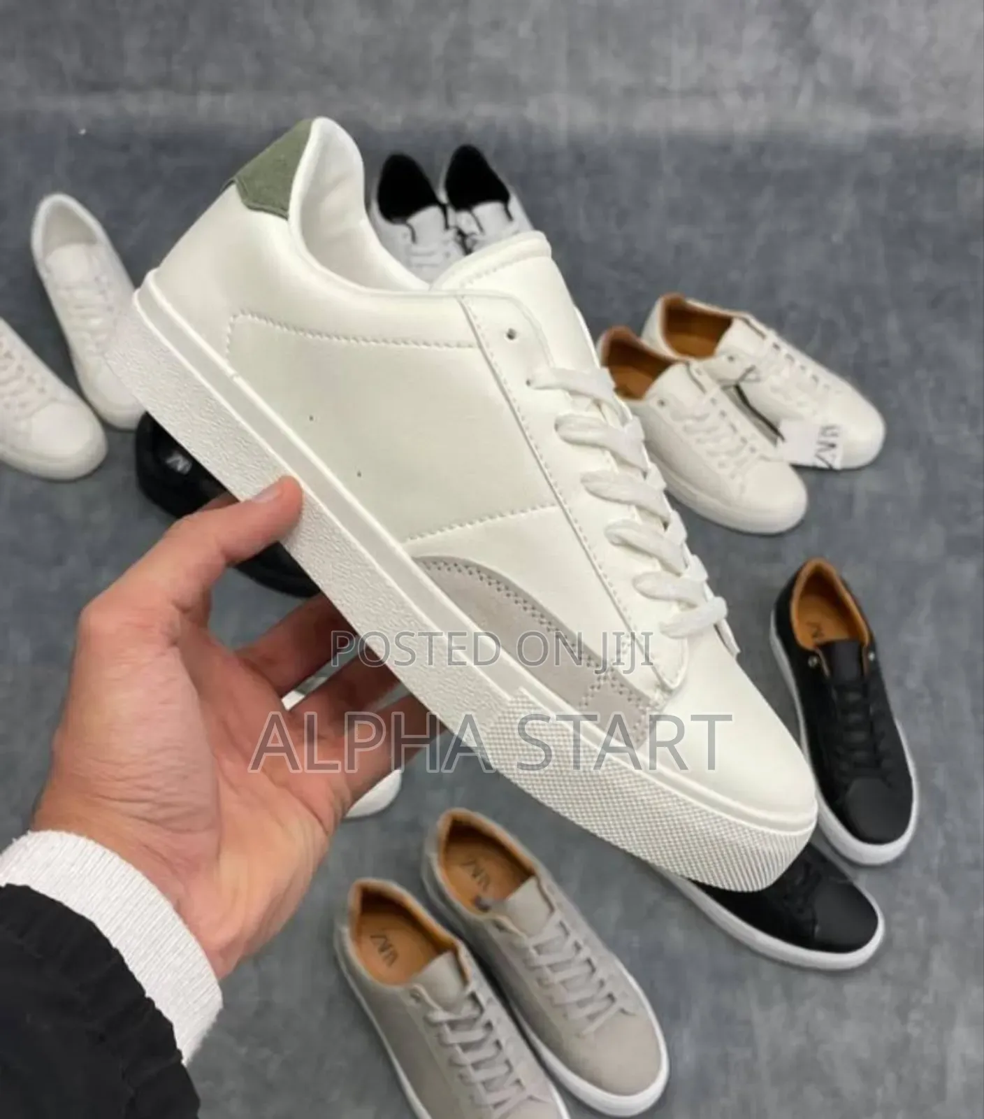  Zara ‘White/Contrast Green’ Flat Leather Men’S Shoes