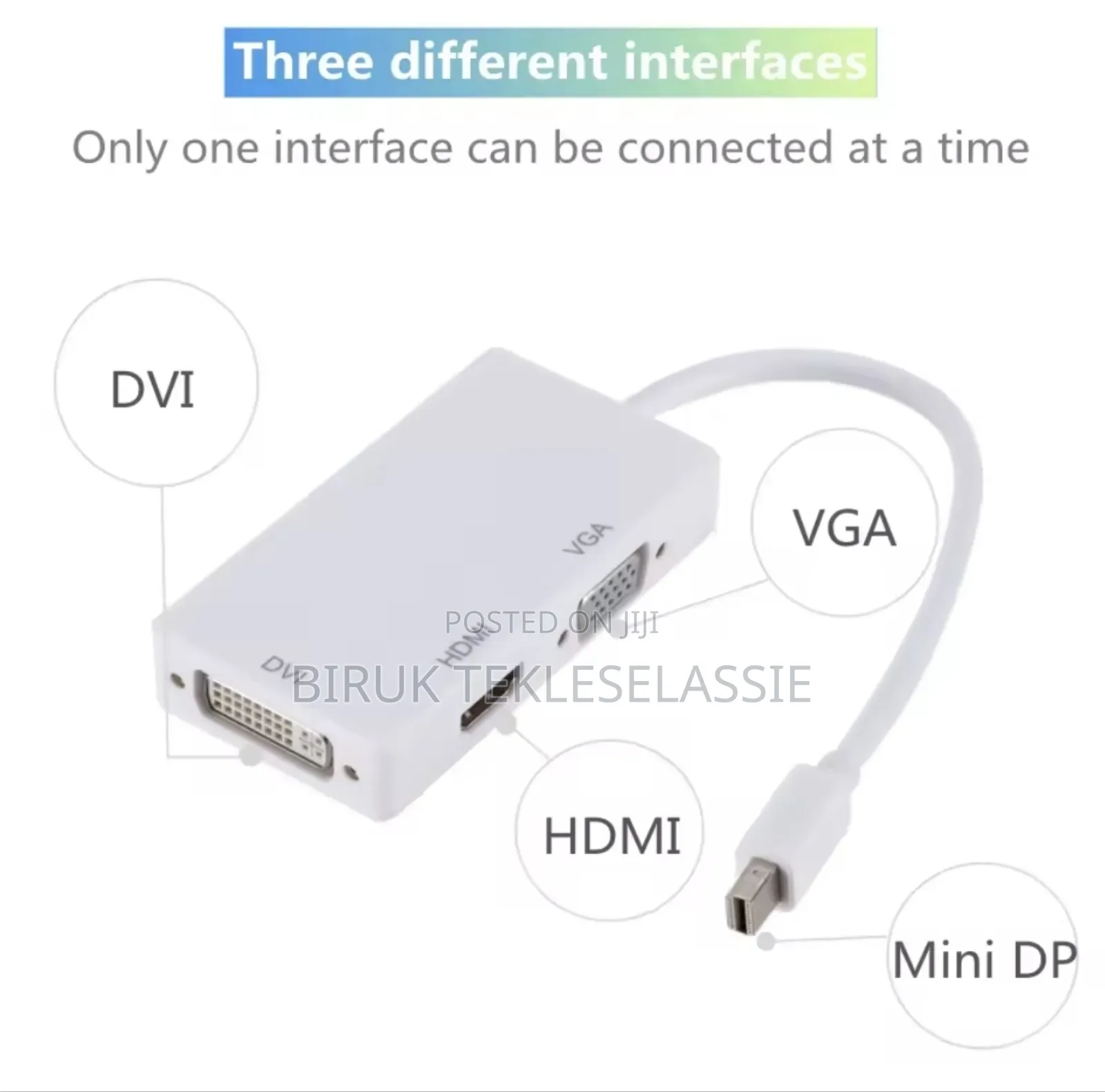 3 in 1 Mini Dp ( Thunderbolt)Male to Dvi ,Hdmi, Vga Adapter