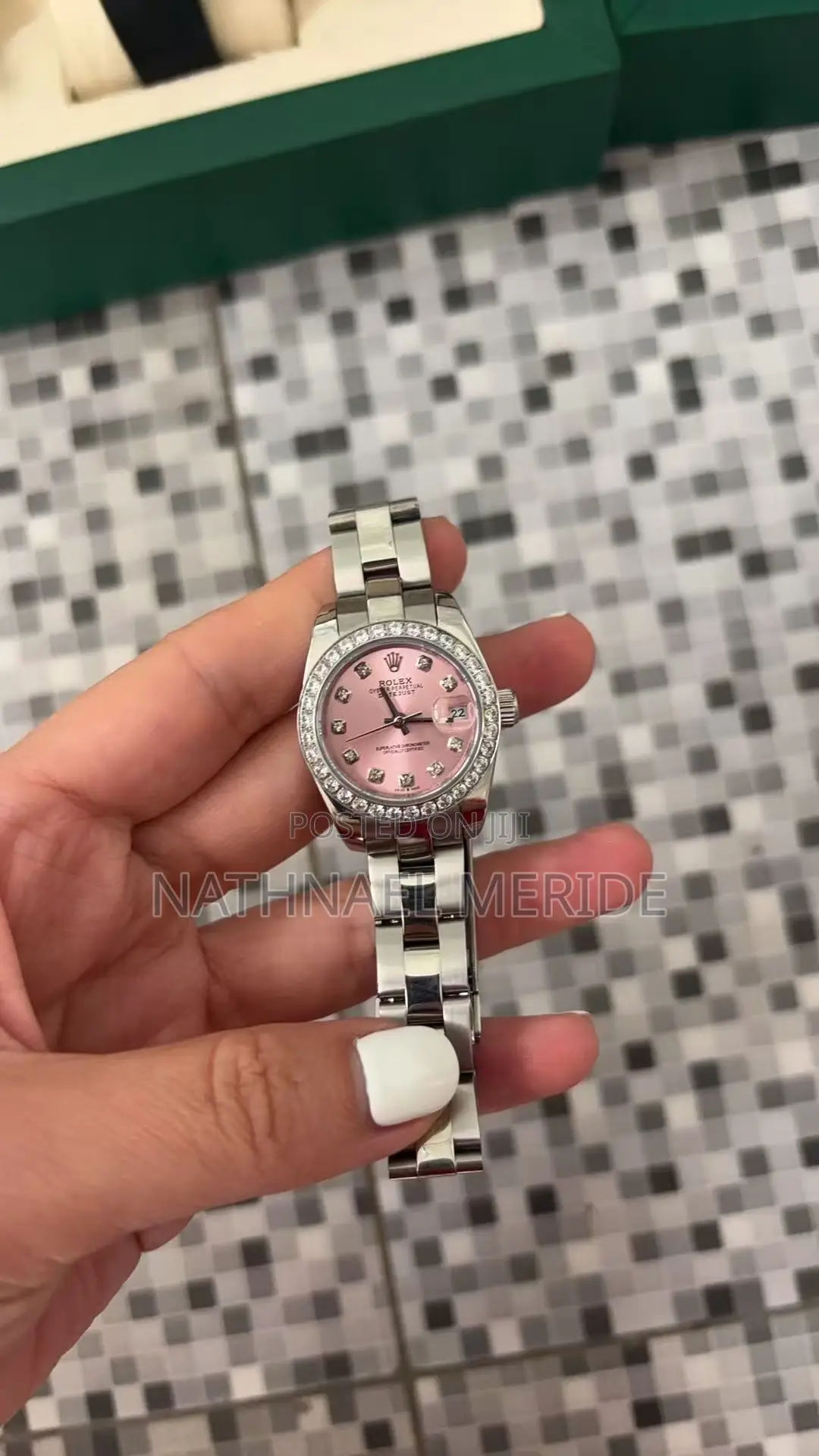 Rolex Ladies Oyster Perpetual Steel Pink Dial Diamond