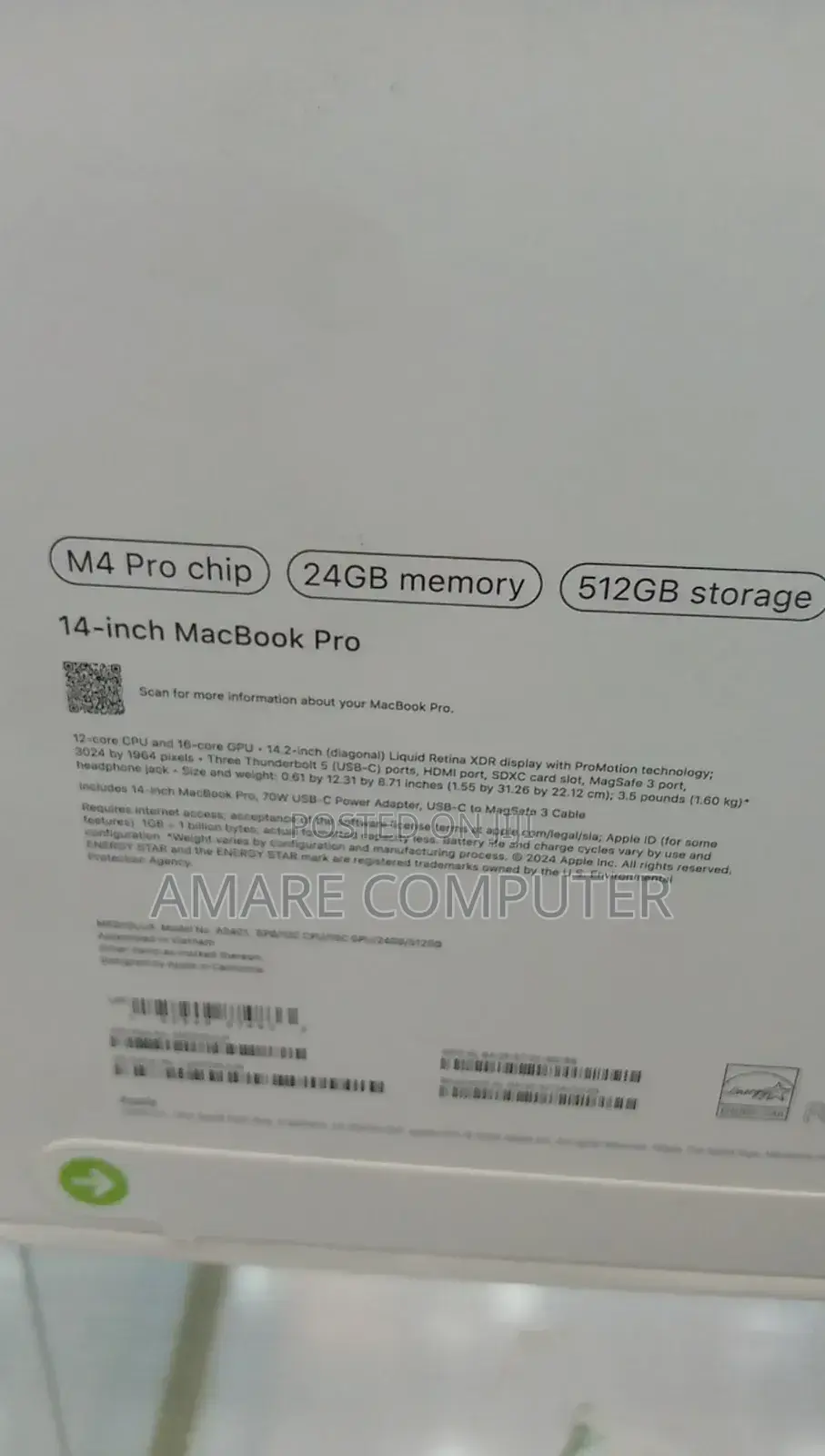 New Apple MacBook Pro 2024 M4 14-Inch 24GB Apple M4 Pro SSD 512GB