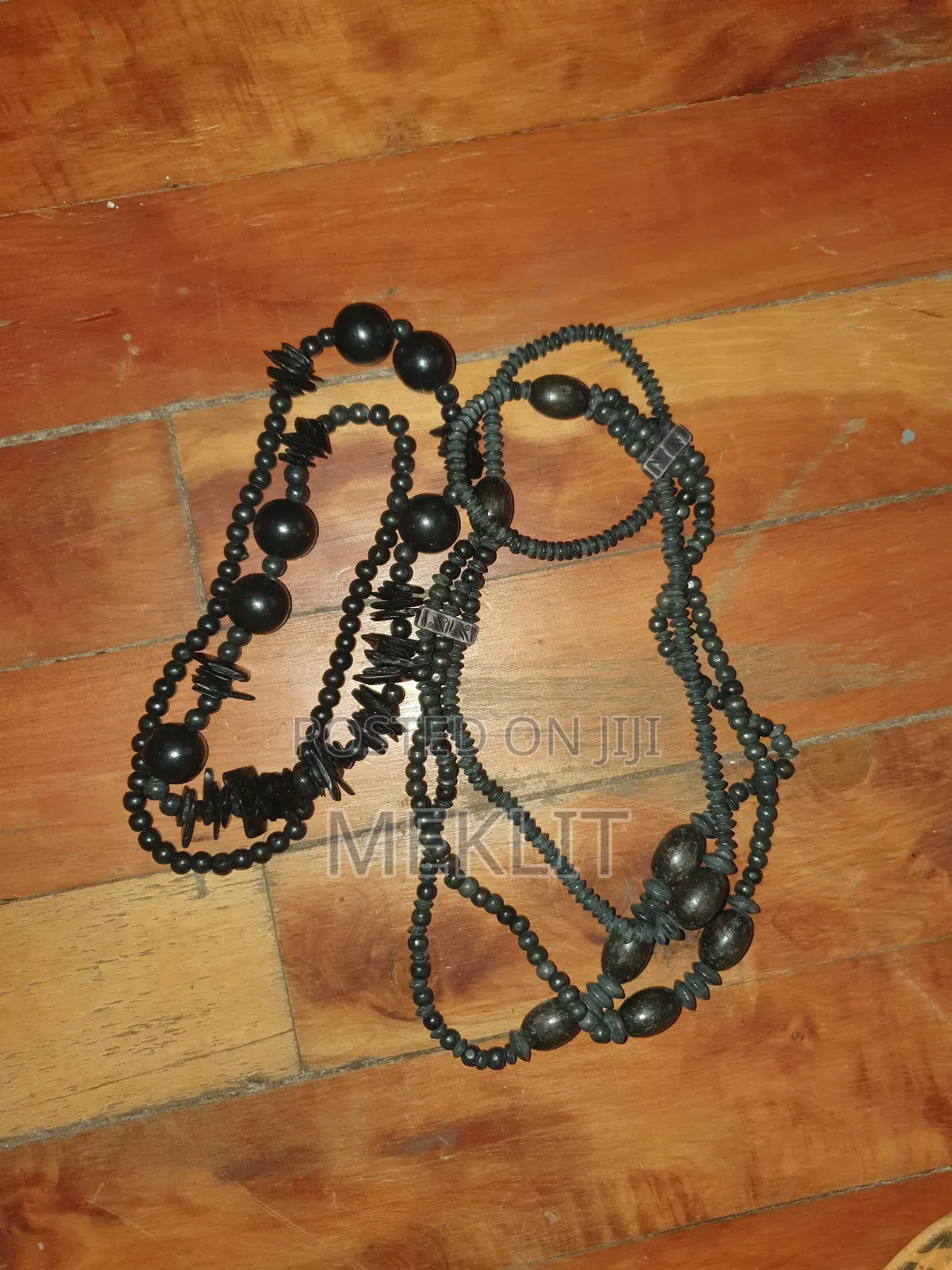 Black Wood Beaded Chunky Necklace