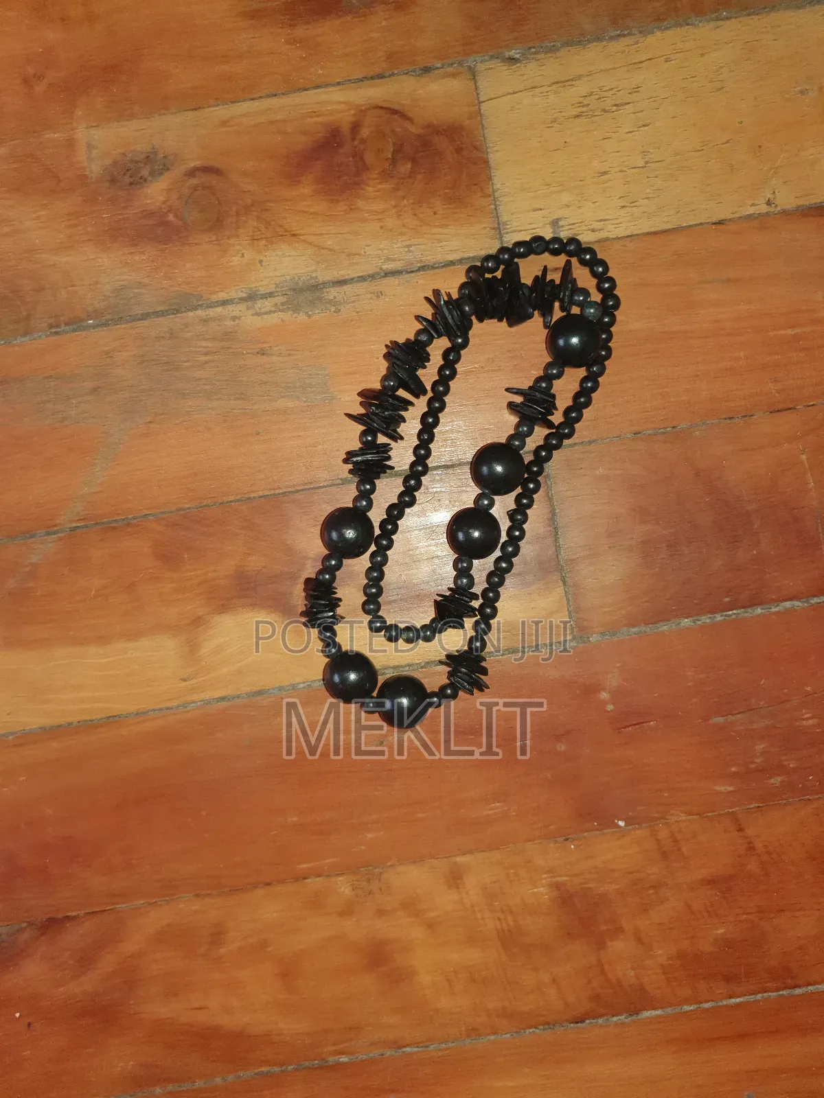 Black Wood Beaded Chunky Necklace