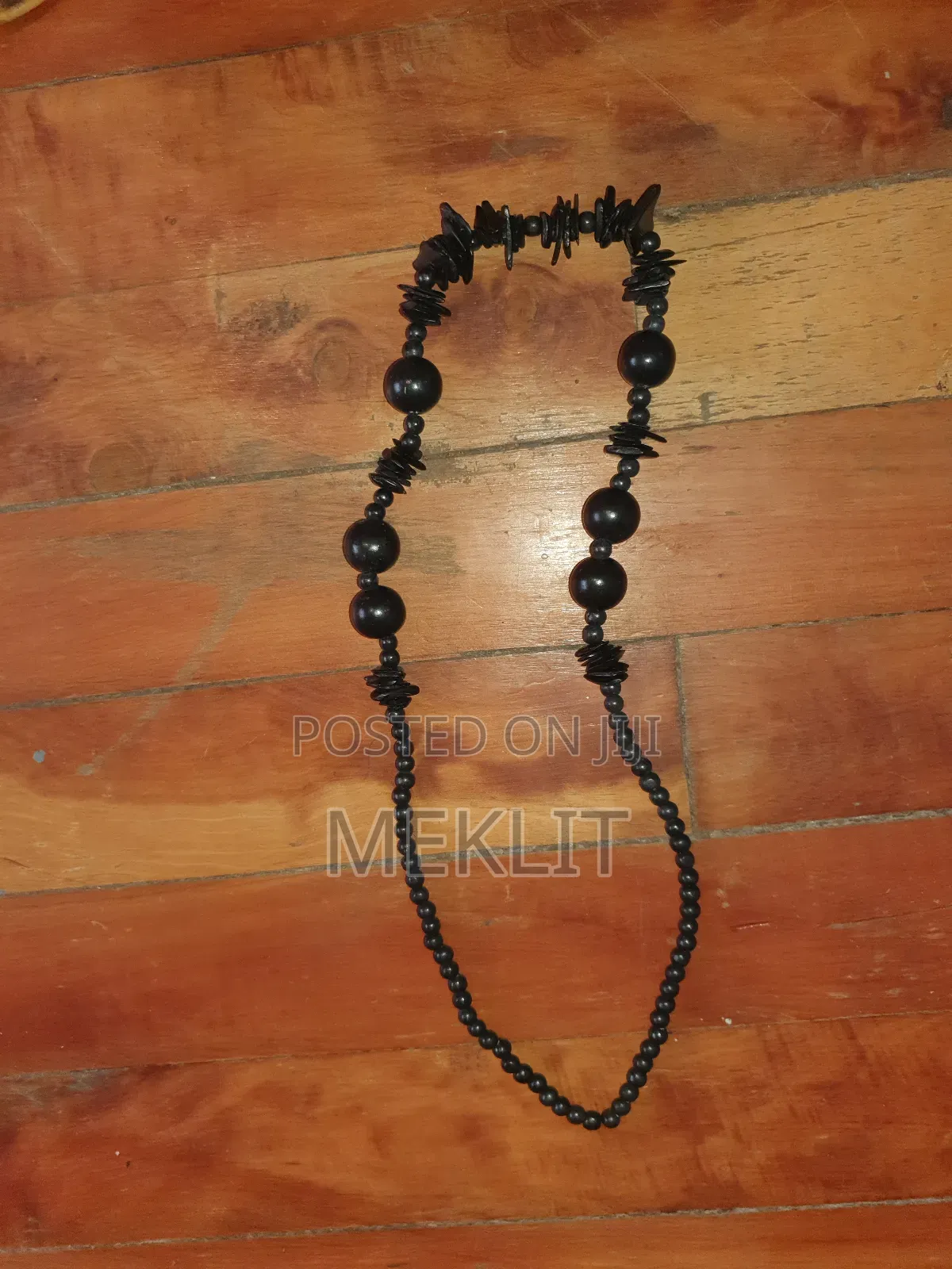 Black Wood Beaded Chunky Necklace