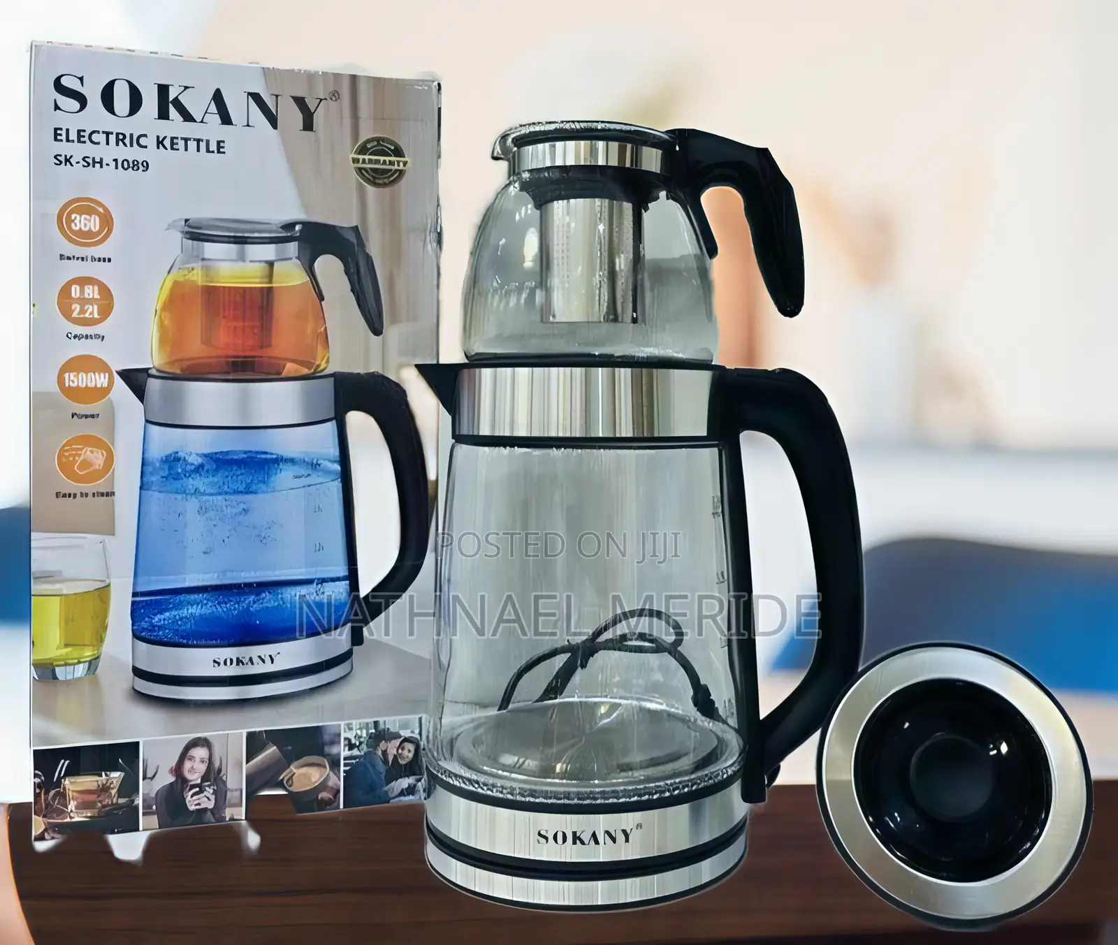 2 in 1 Sokany Electric Kettle With Tea Pot የኤሌክትሪክ ማፍሊ
