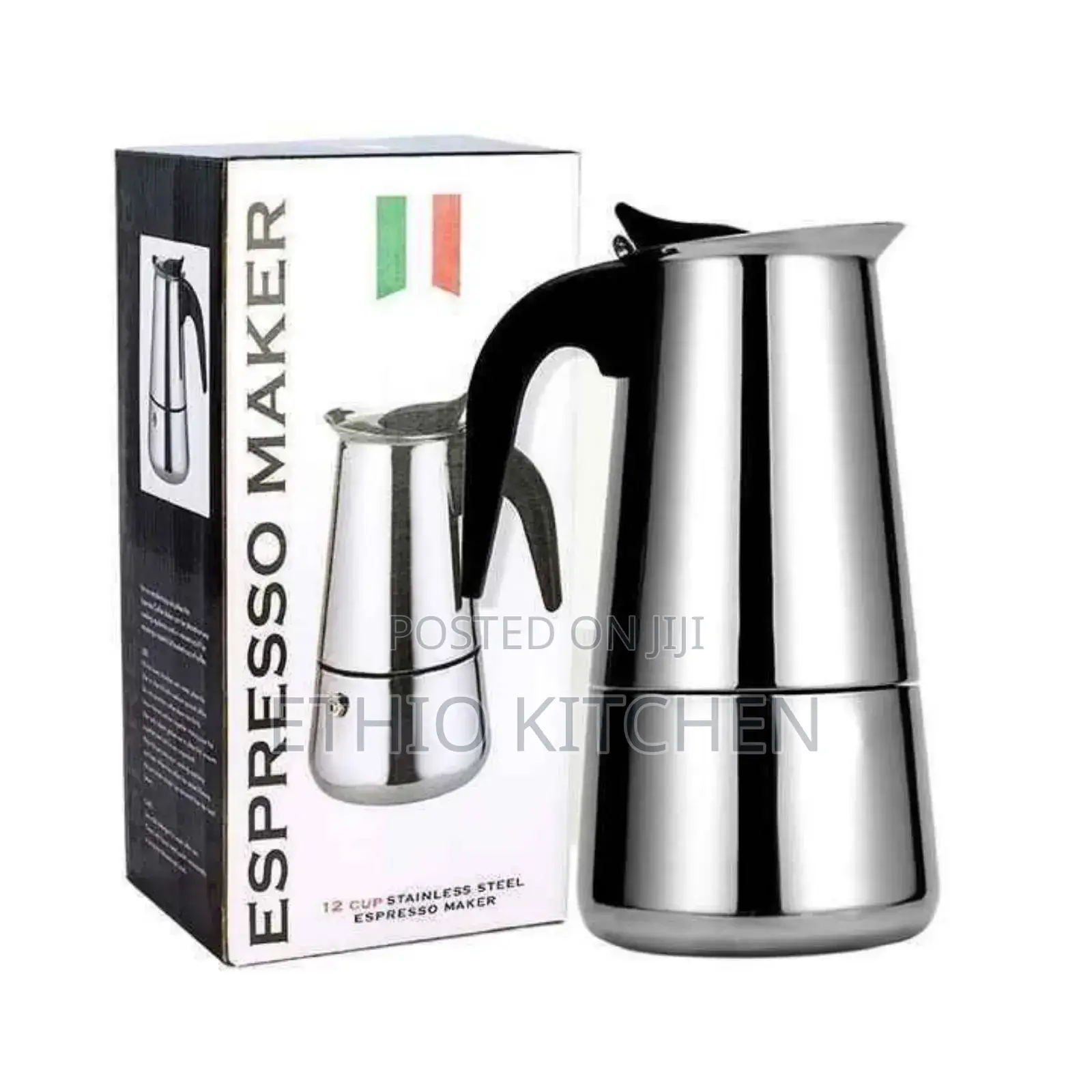 Italy Stainless Steel Espresso Maker 12 Cups ባለ 12 ኩባያ የኢስፕሬሶ ማሽን