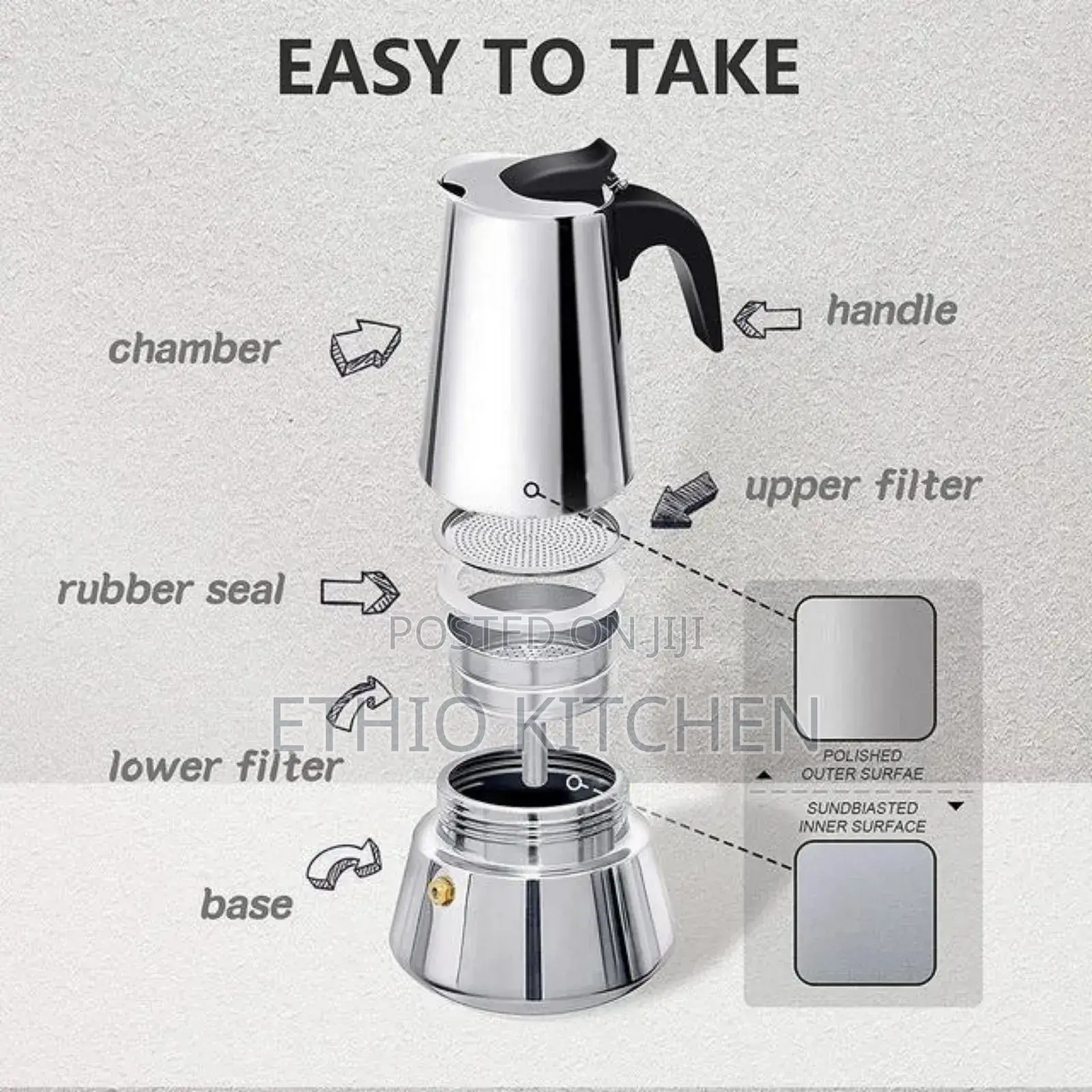 Italy Stainless Steel Espresso Maker 12 Cups ባለ 12 ኩባያ የኢስፕሬሶ ማሽን
