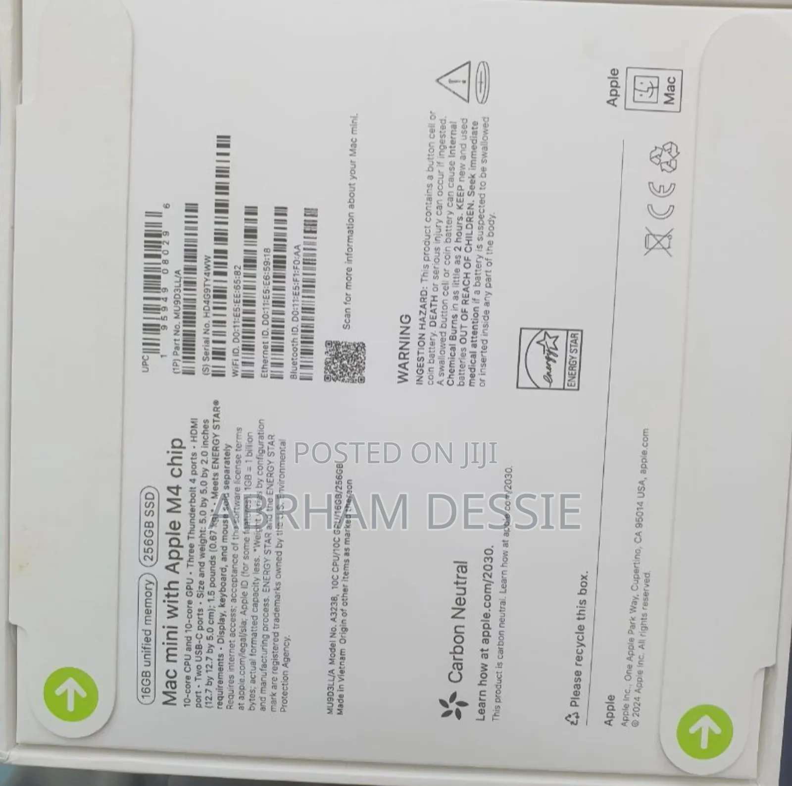 New Laptop Apple MacBook 16GB Apple M4 SSD 256GB