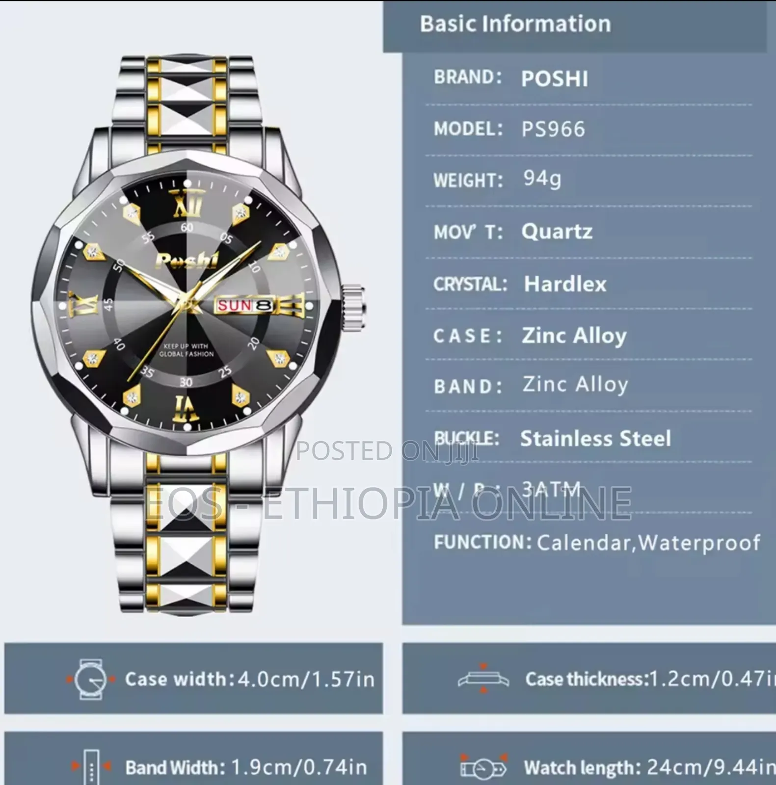 Poshi Brand Waterproof Luminous Quartz Watch [Preorder]