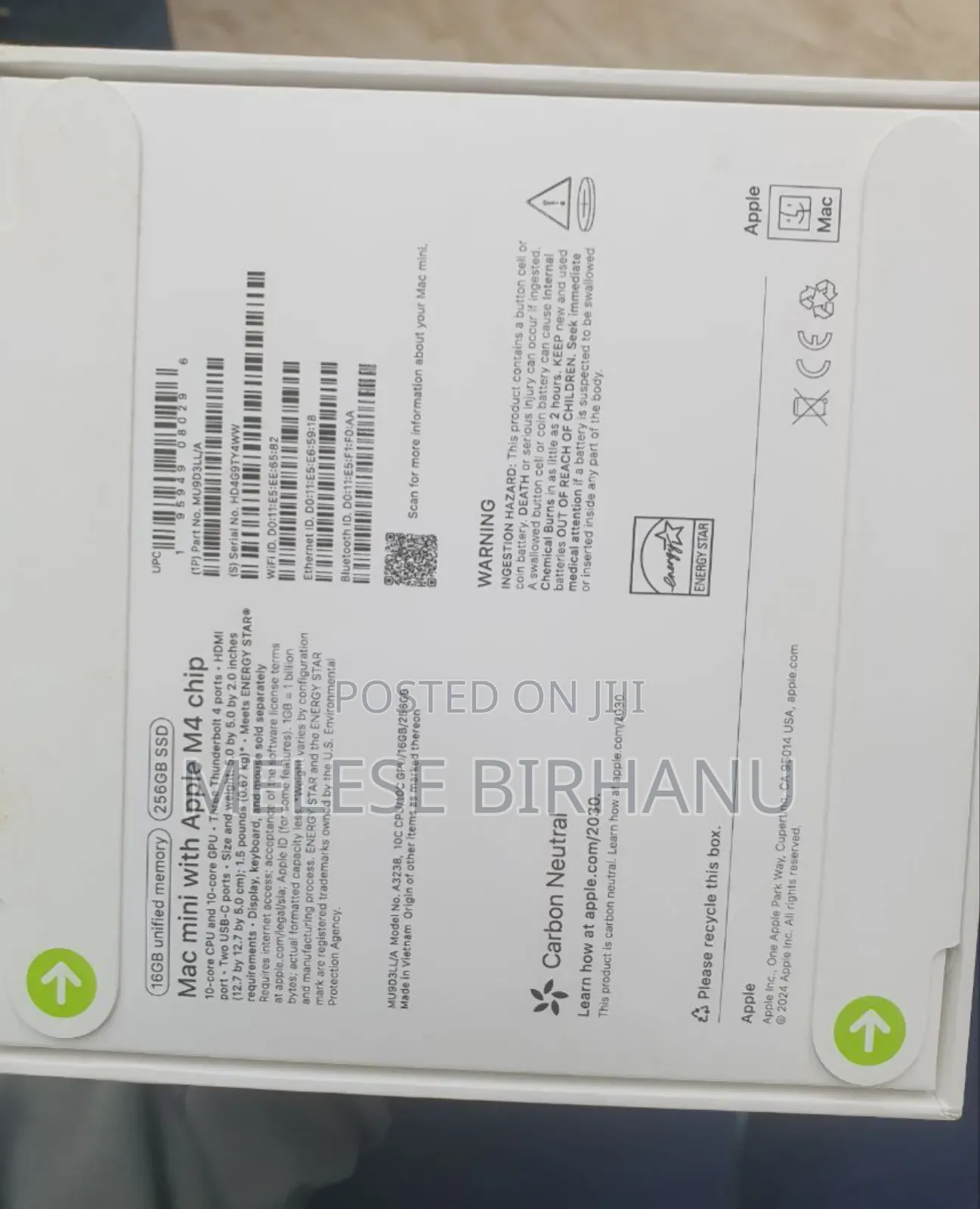 New Laptop Apple MacBook Pro 16GB Apple M4 SSD 256GB