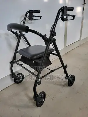Photo - Walker=Four Wheel Rollator With Padded Seat Backrest Black