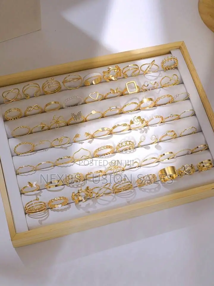 66 Piece Set, Fashionable and Elegant Women's Golden Rings