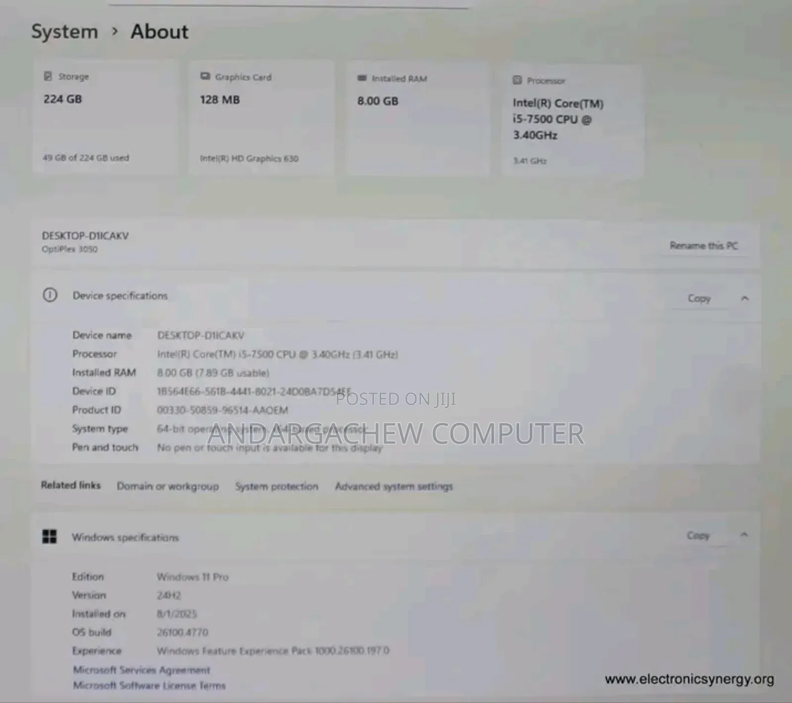 Desktop Computer Dell OptiPlex 7050 8GB Intel Core I5 HDD 1T