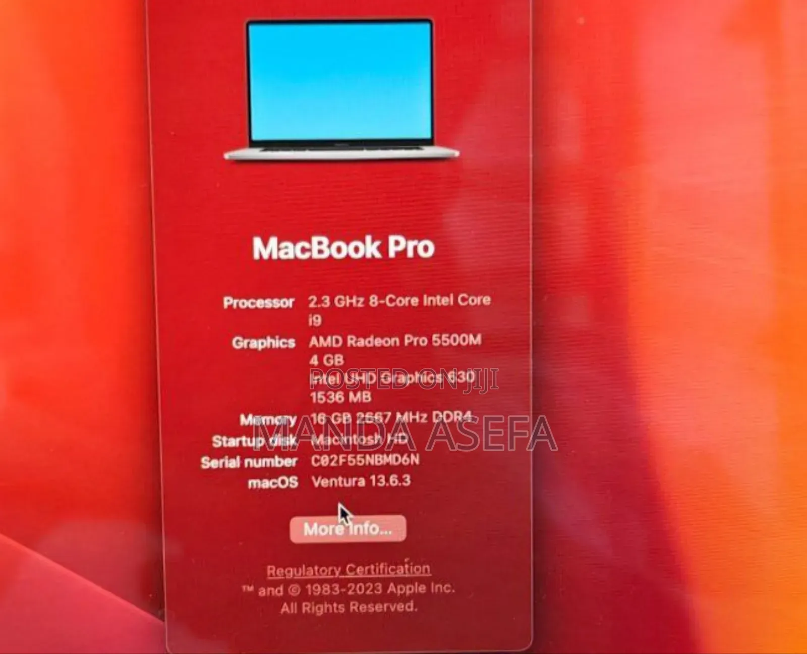 New Laptop Apple MacBook Pro 2019 16GB Intel Core i9 SSD 1T