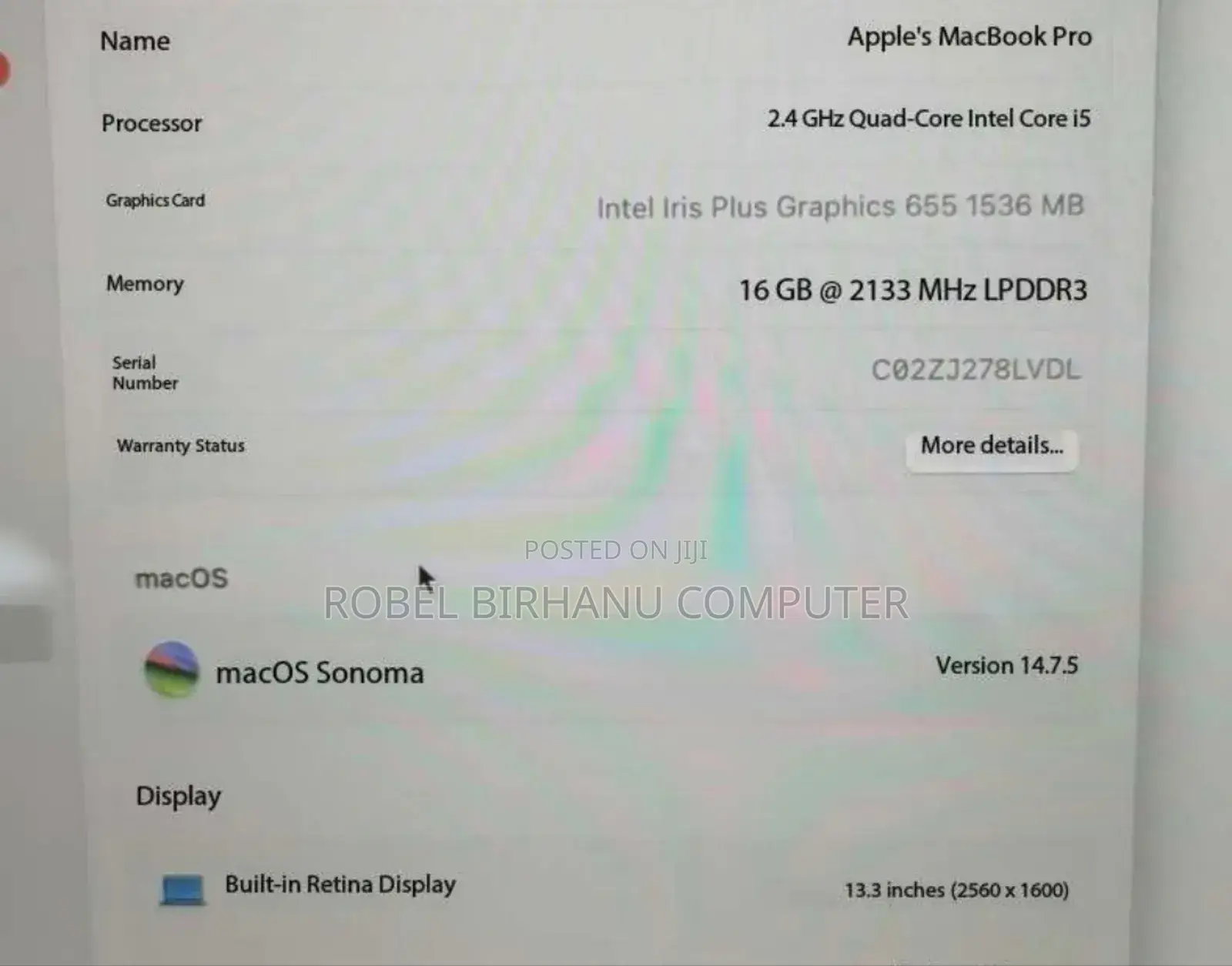 Laptop Apple MacBook Pro 2019 16GB Intel Core I5 SSD 256GB