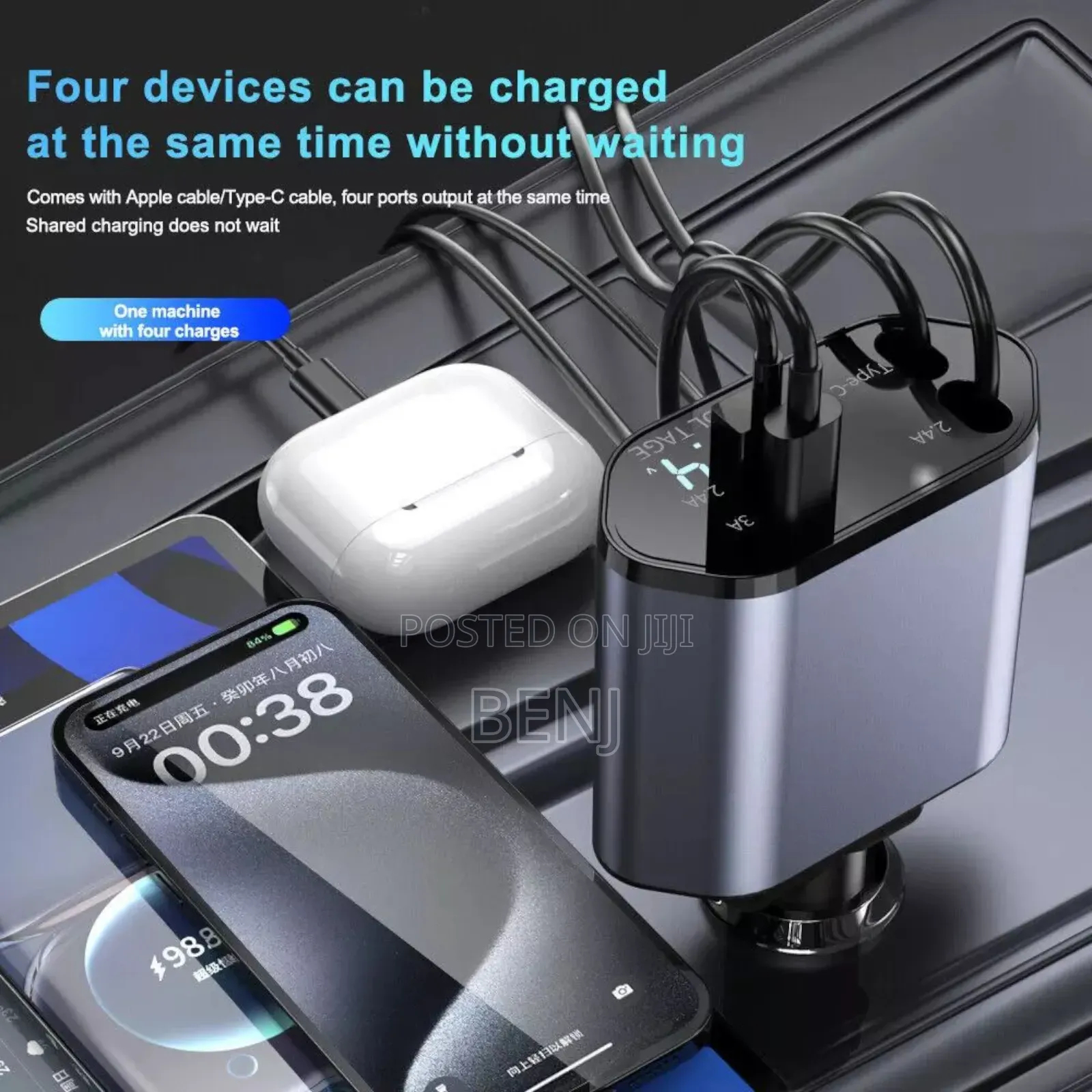4 in 1 Retractable 120w Fast Car Charger | iPhone | Android