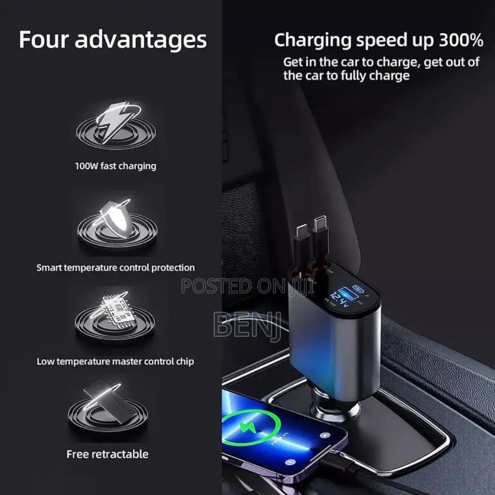 4 in 1 Retractable 120w Fast Car Charger | iPhone | Android