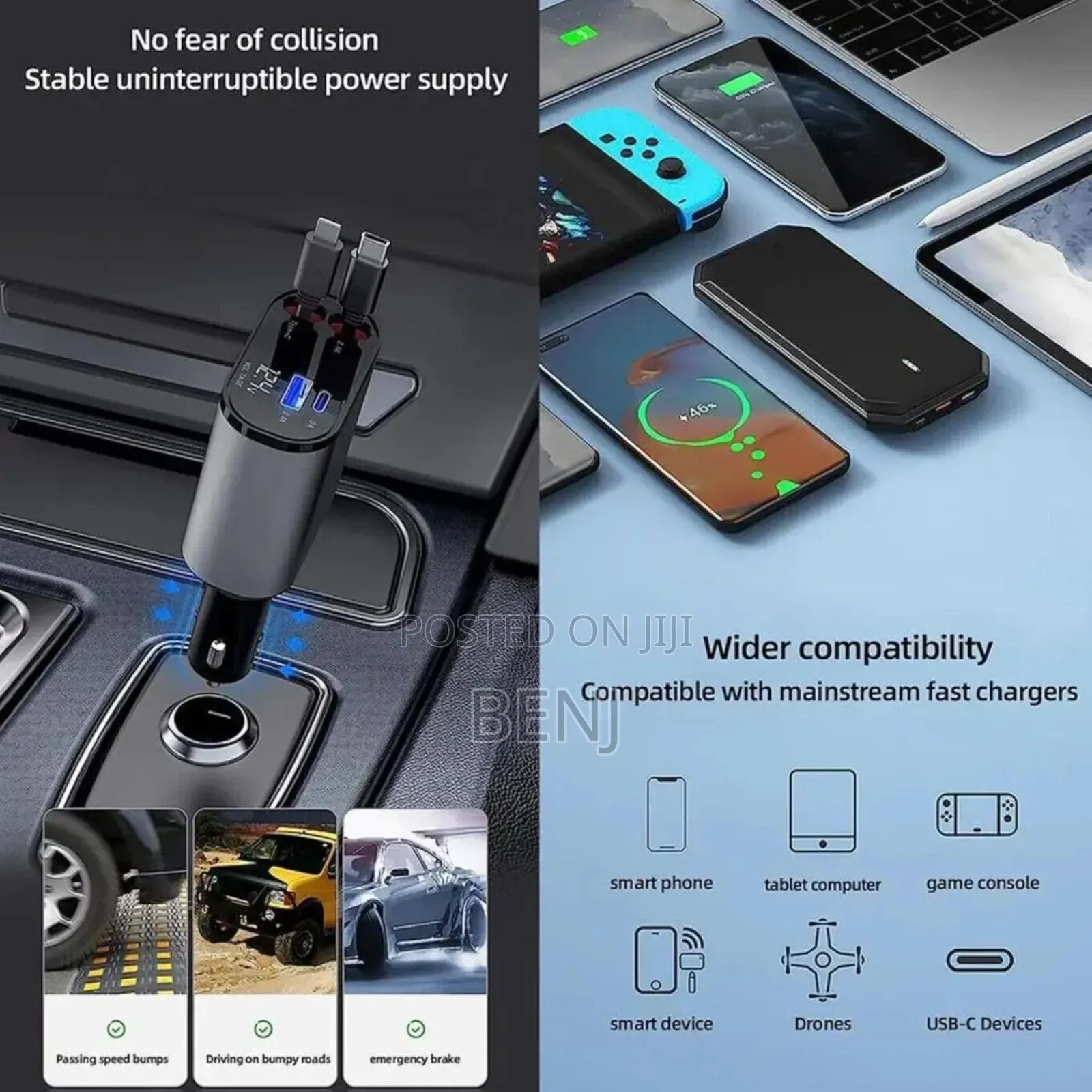 4 in 1 Retractable 120w Fast Car Charger | iPhone | Android