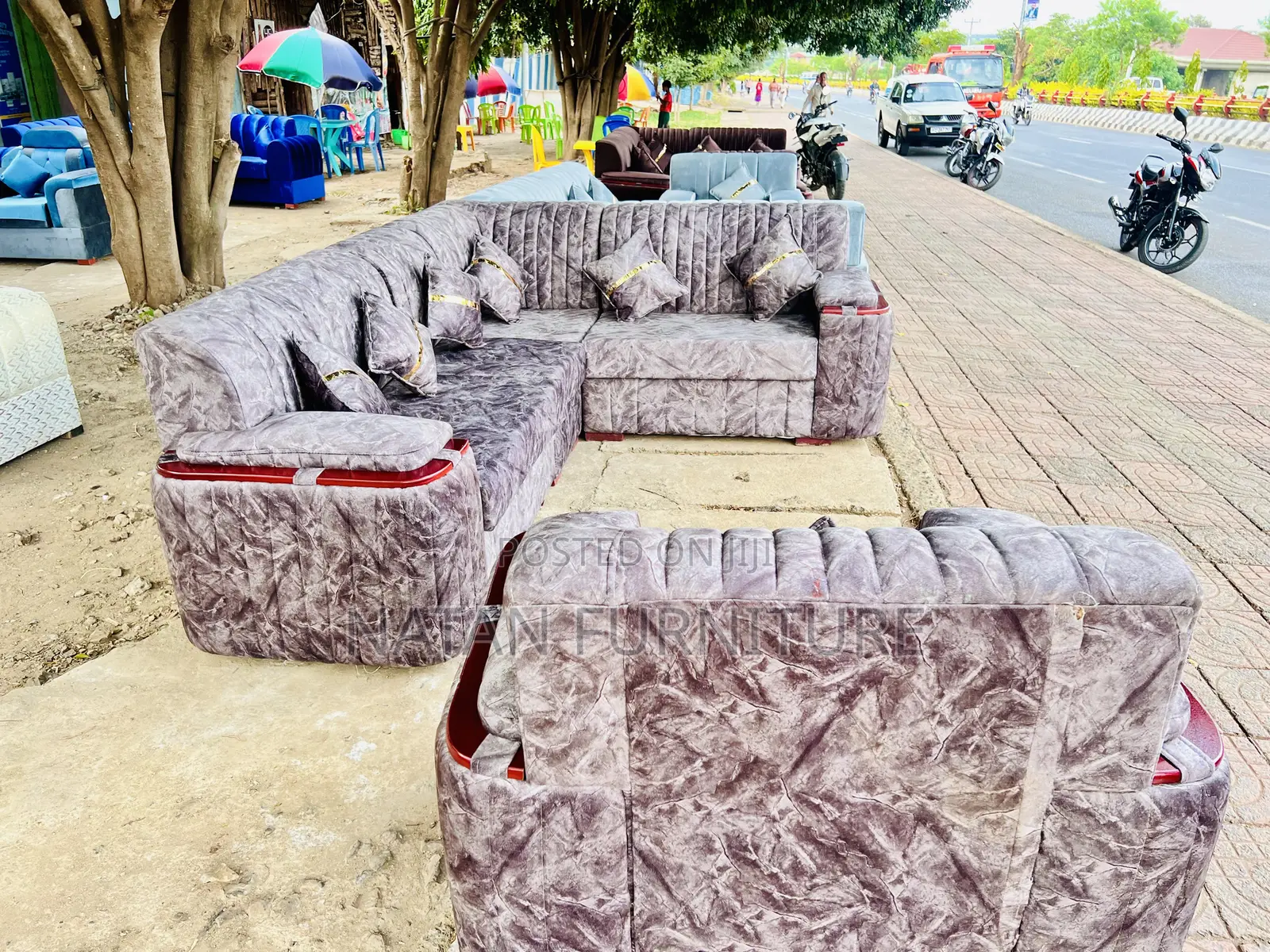 Sofa Full Set L-Shaped Corner Sofa Made of Wooden Material