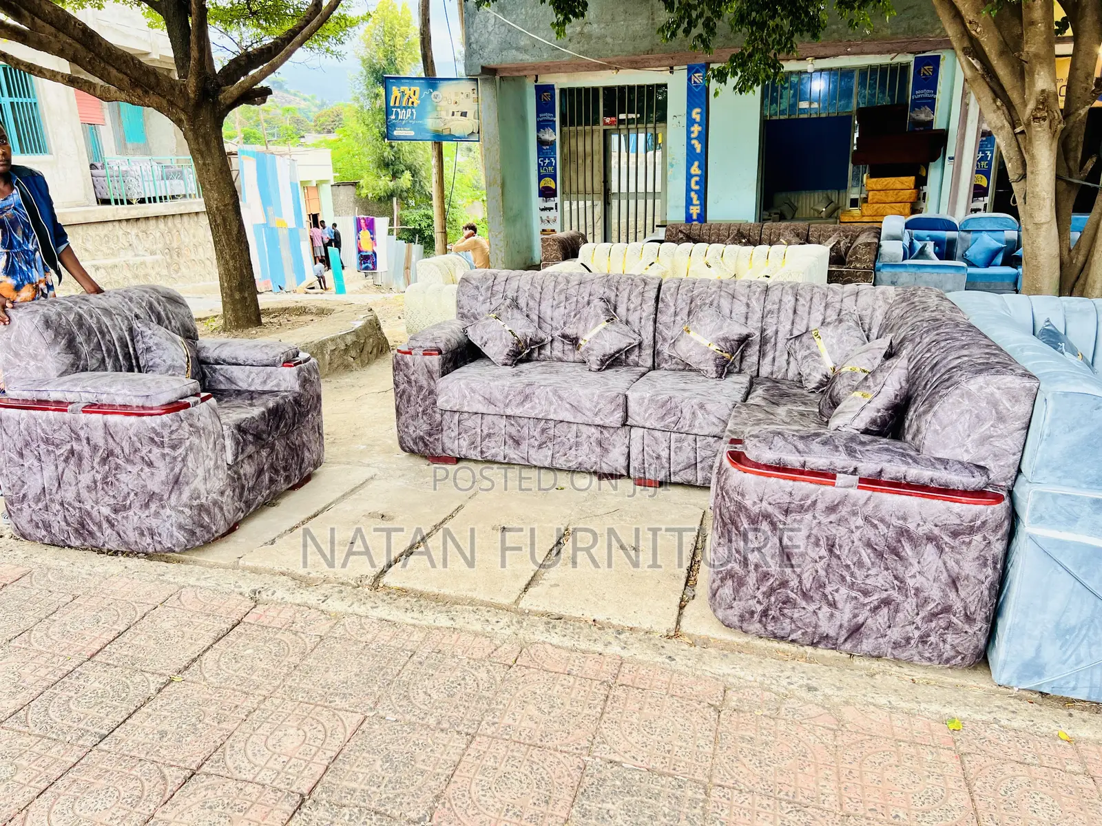Sofa Full Set L-Shaped Corner Sofa Made of Wooden Material