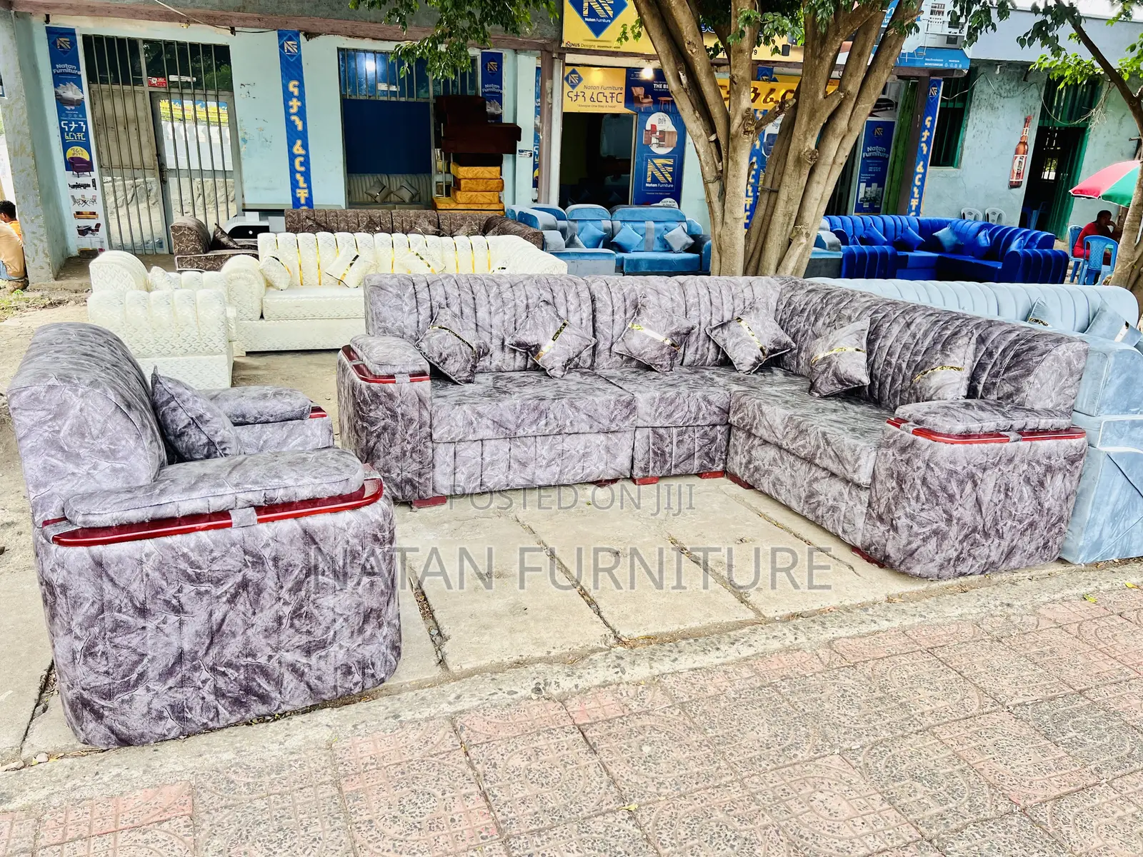 Sofa Full Set L-Shaped Corner Sofa Made of Wooden Material