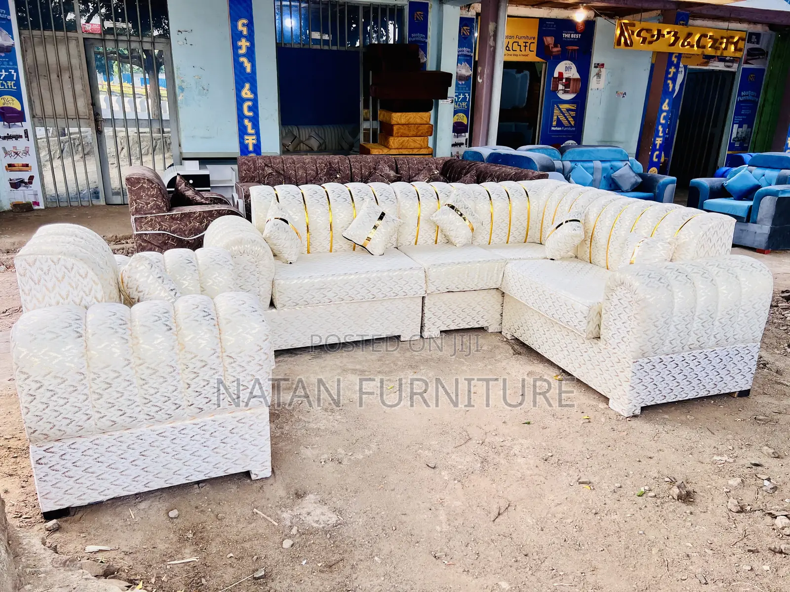 ሶፋ ሙሉ L- Shape Corner Maleda #Hd 1quality Made of Wooden Mat