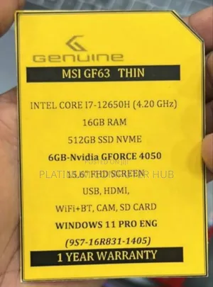New Laptop MSI GF63 16GB Intel Core I7 SSD 1T