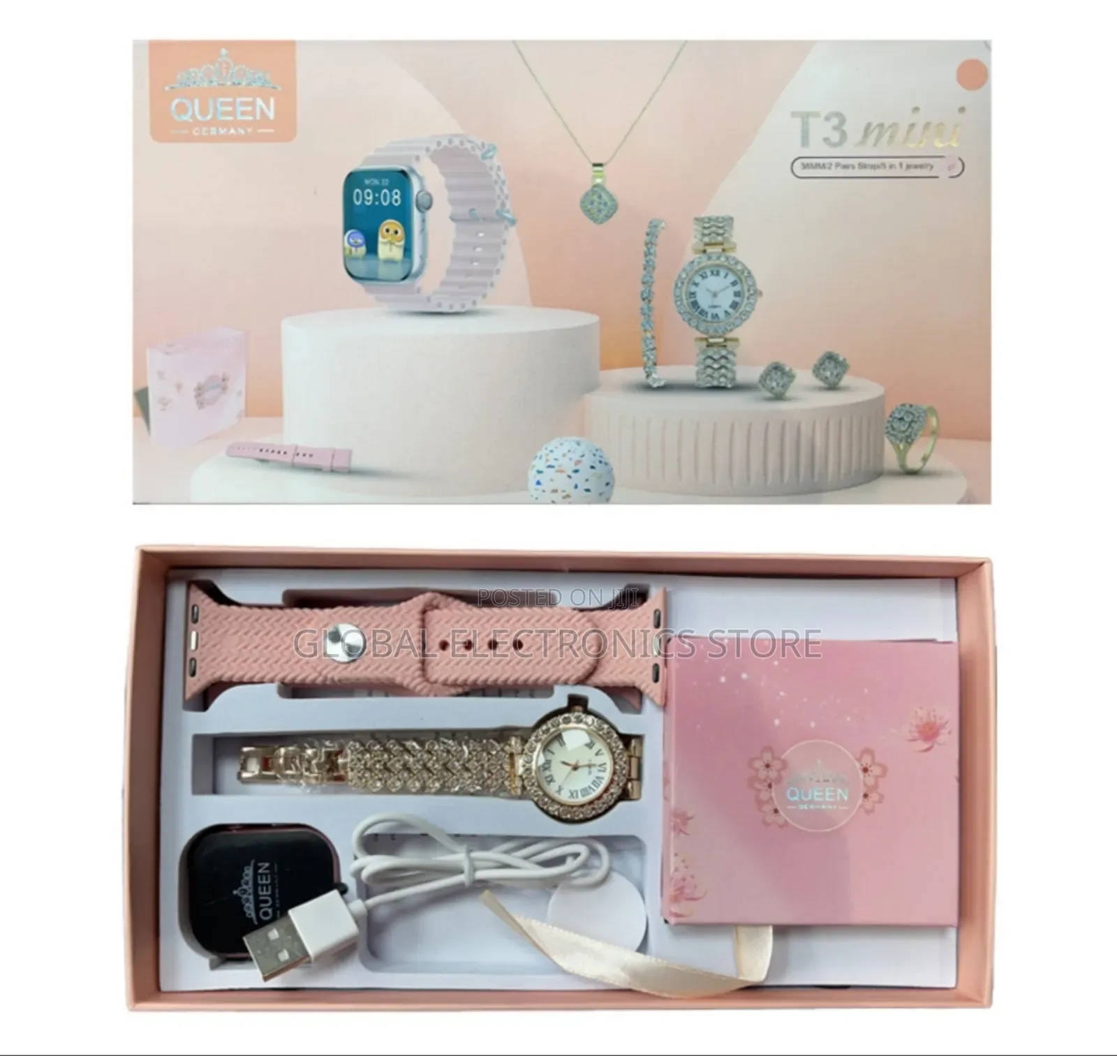 Queen Smart Watch + 5-in-1 Diamond Jewellery Combo!