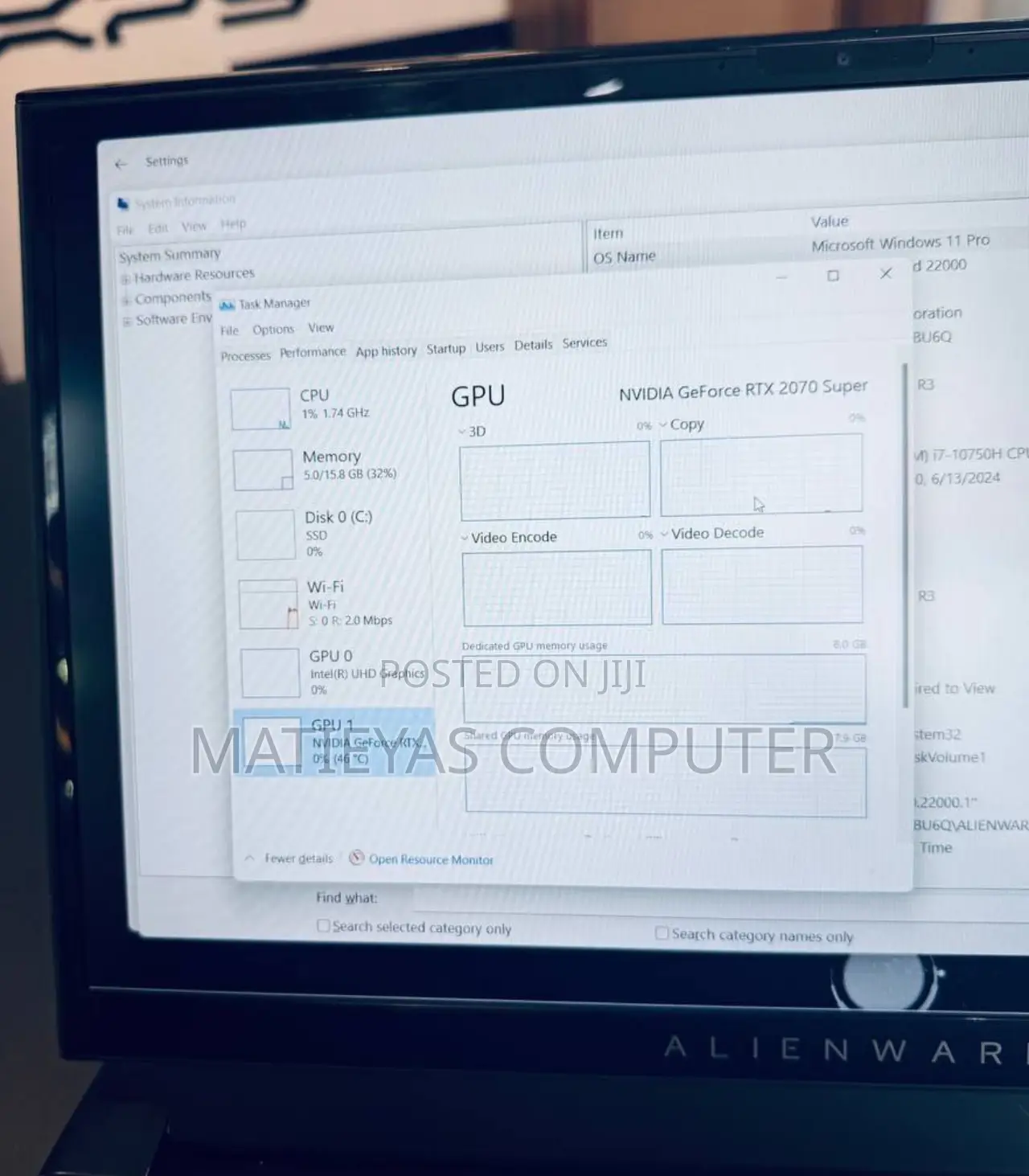 New Laptop Alienware M15 R3 16GB Intel Core I7 SSD 512GB