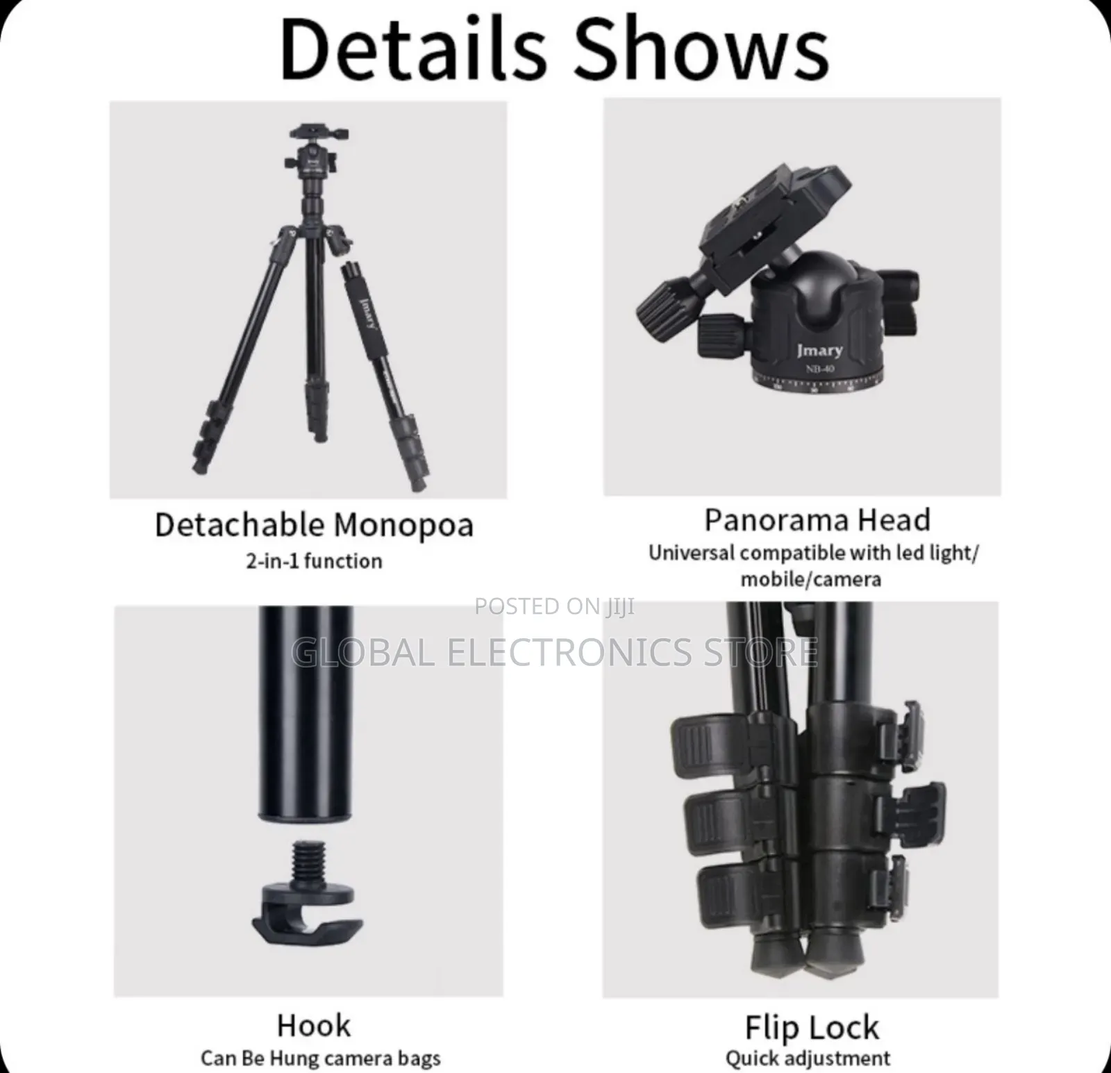 Jmary 1.64m 2-in-1 Tripod With Panoramic Ball Head