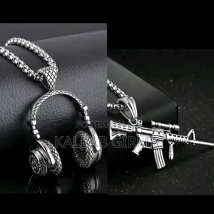Photo - Machine Gun And Headset Pendant Necklace Gangster Men's